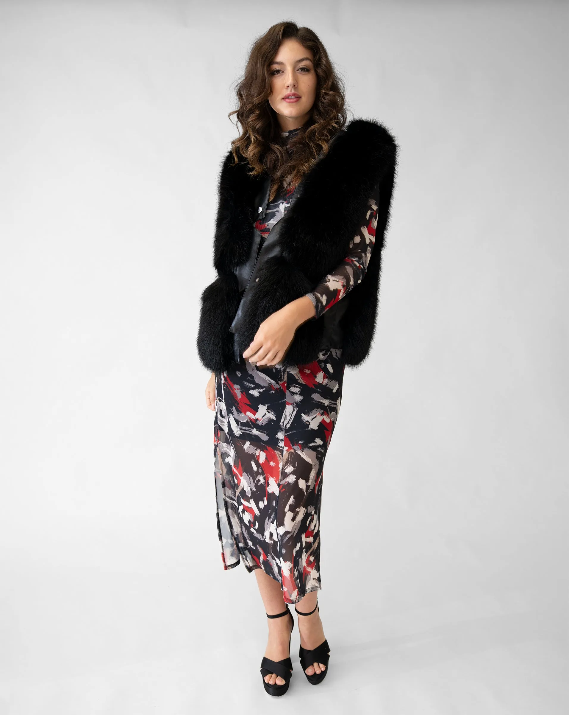 Snap Front Faux Fur & Faux Leather Vest sold by Adrienne Landau product image thumbnail 2