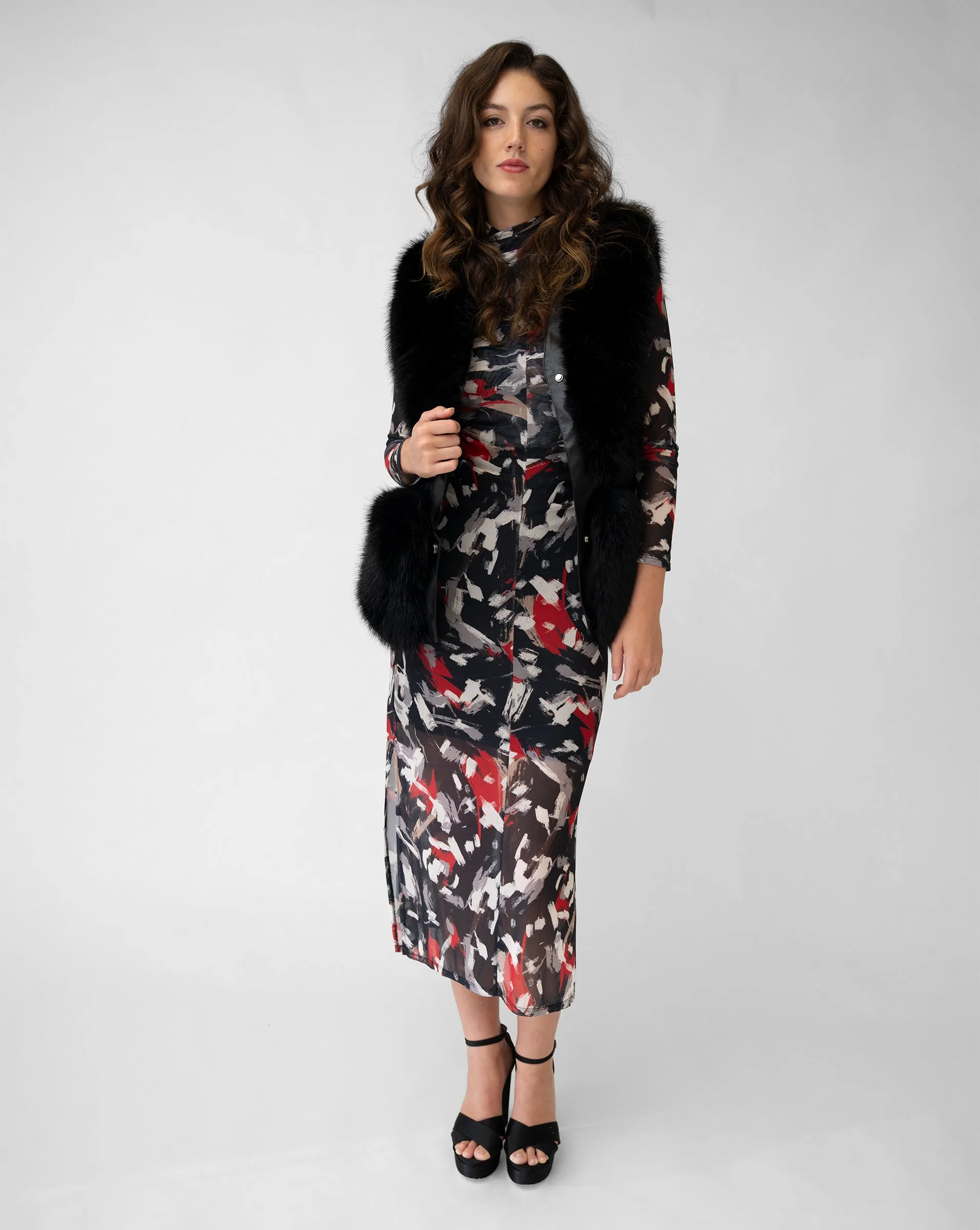 Snap Front Faux Fur & Faux Leather Vest sold by Adrienne Landau product image thumbnail 4