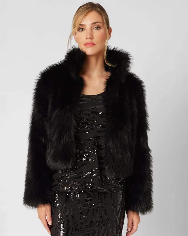 Obsidian Cropped Faux Fur Jacket sold by Adrienne Landau