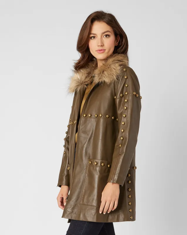 Brass Stud Leather Jacket sold by Adrienne Landau