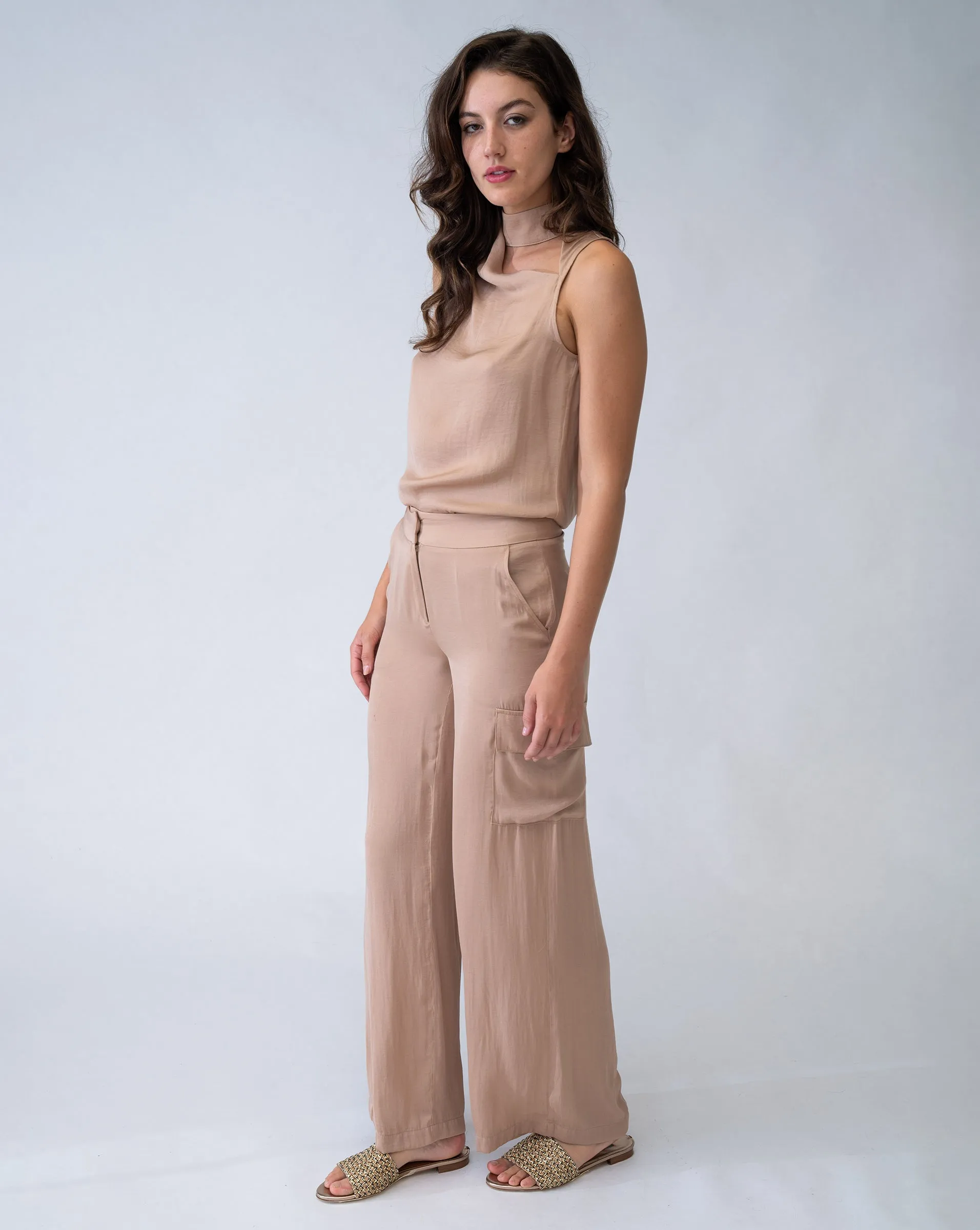 FINAL SALE - Wide Leg Satin Cargo Pant sold by Adrienne Landau