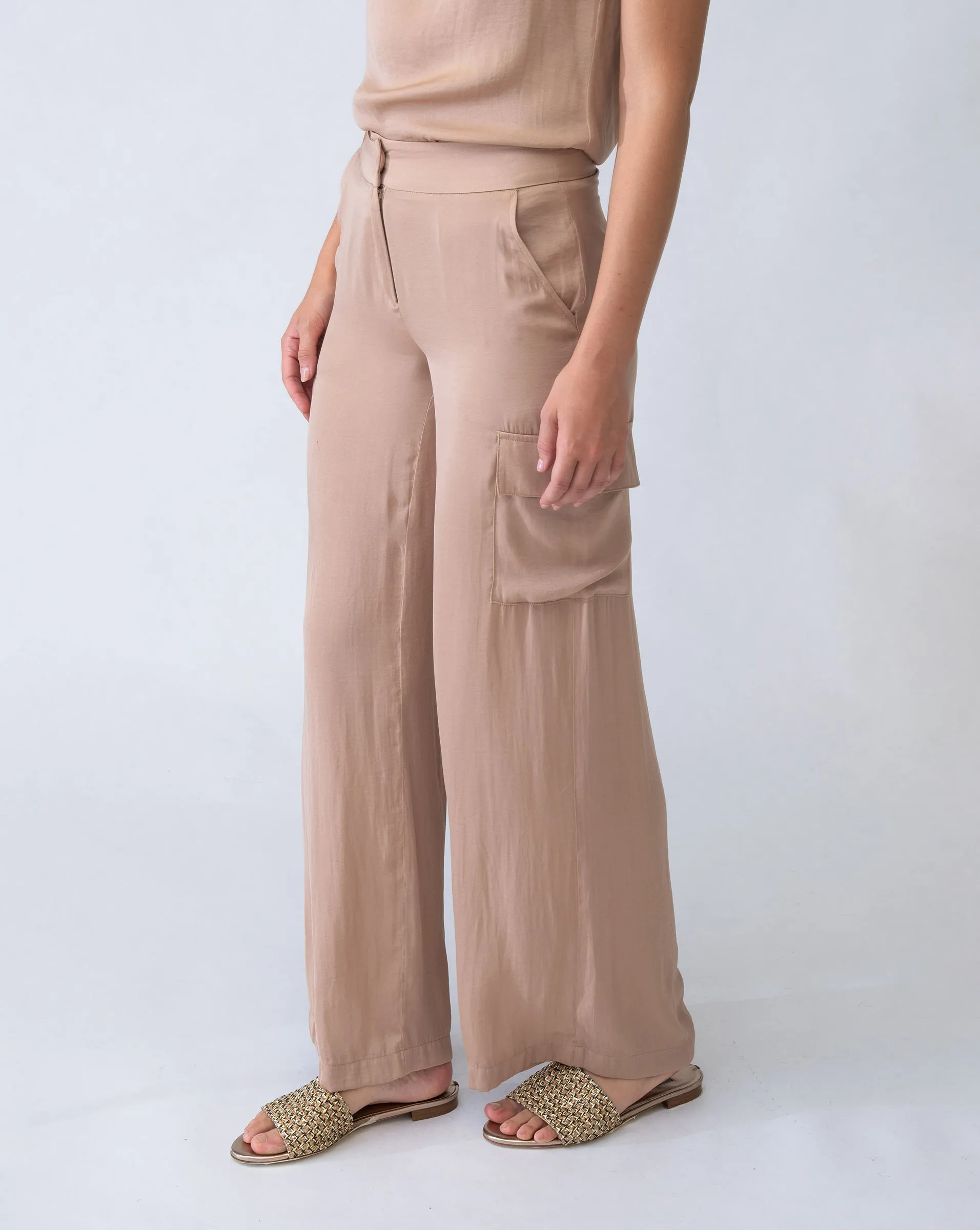 FINAL SALE - Wide Leg Satin Cargo Pant sold by Adrienne Landau product image thumbnail 3