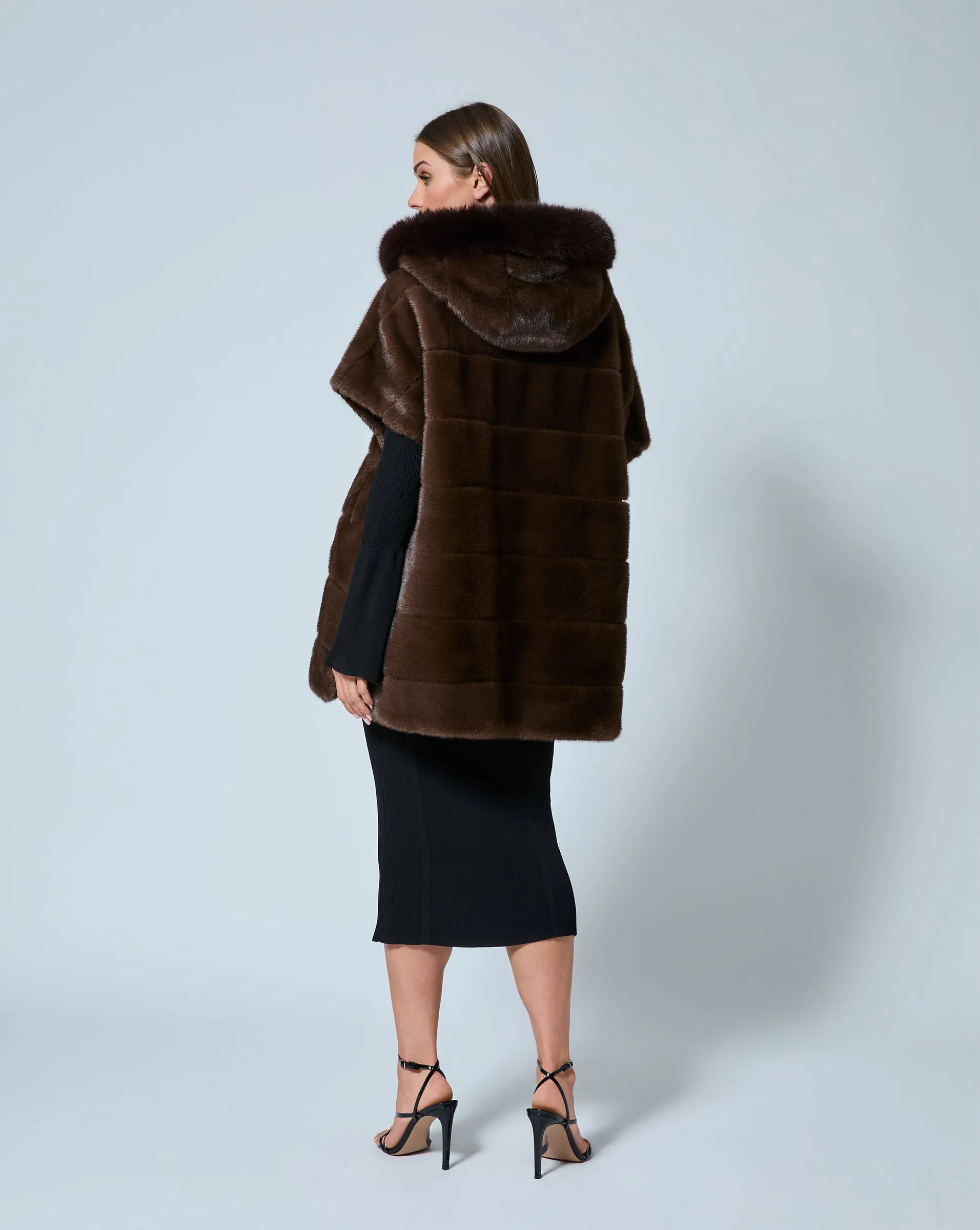 Faux Mink Fur Hooded Cape Jacket sold by Adrienne Landau product image thumbnail 5