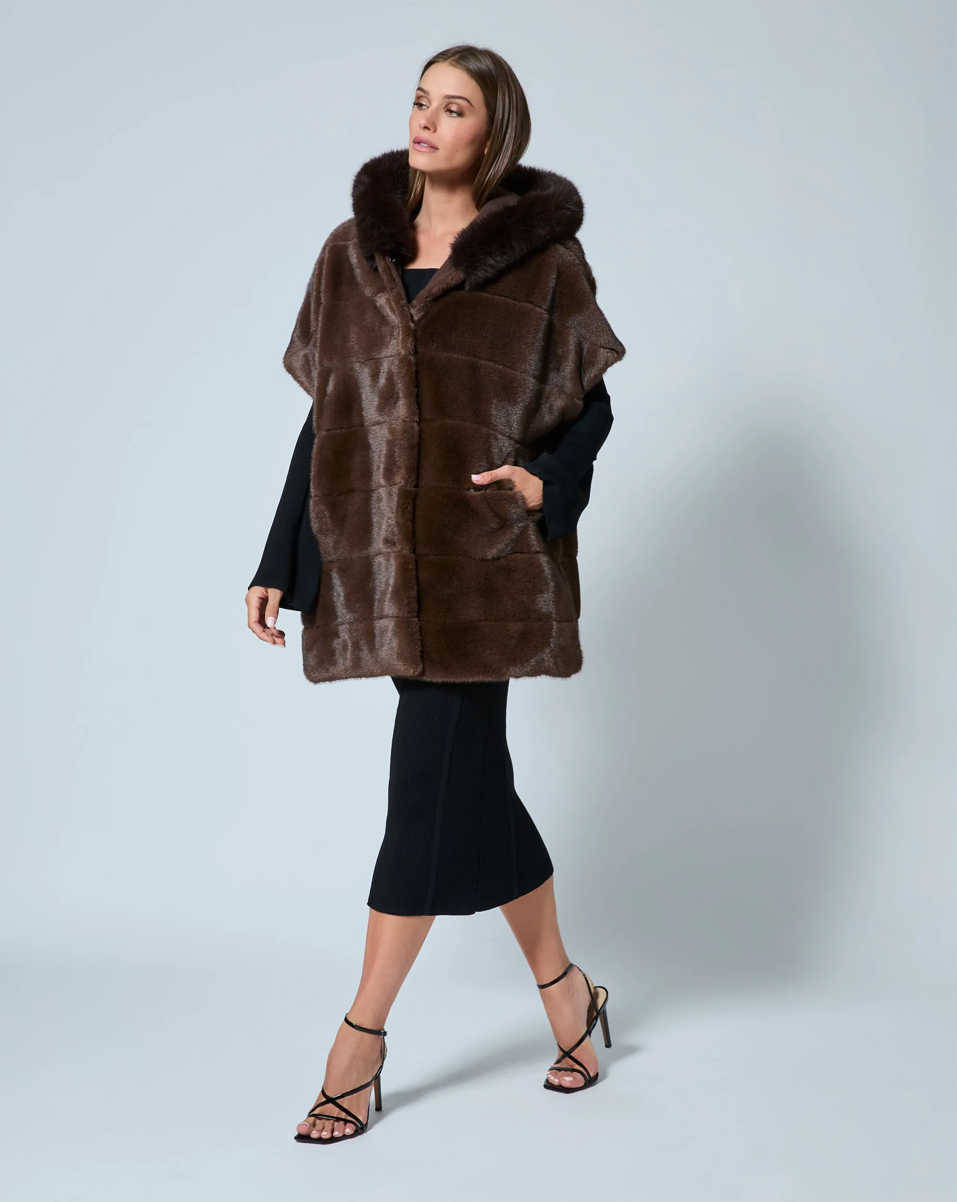 Faux Mink Fur Hooded Cape Jacket sold by Adrienne Landau product image thumbnail 3