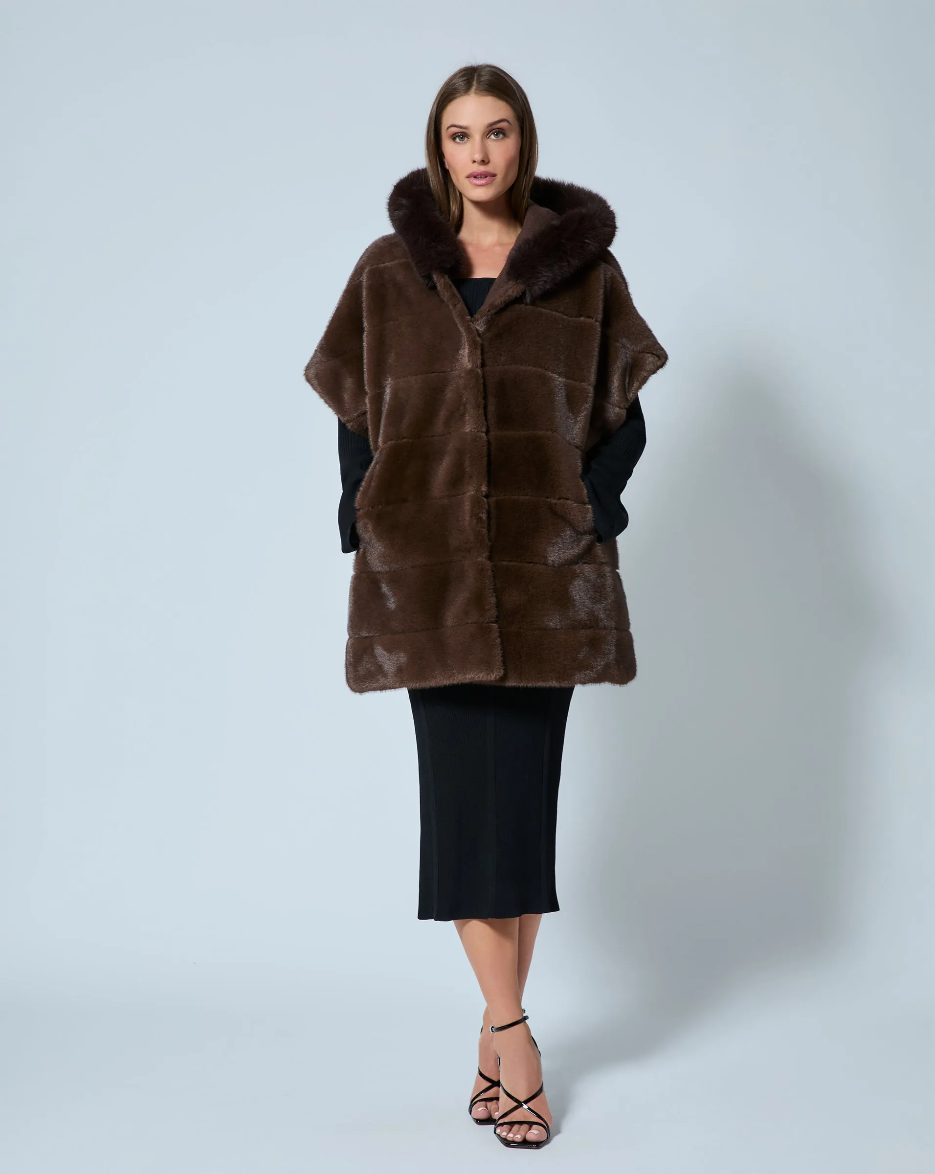 Faux Mink Fur Hooded Cape Jacket sold by Adrienne Landau