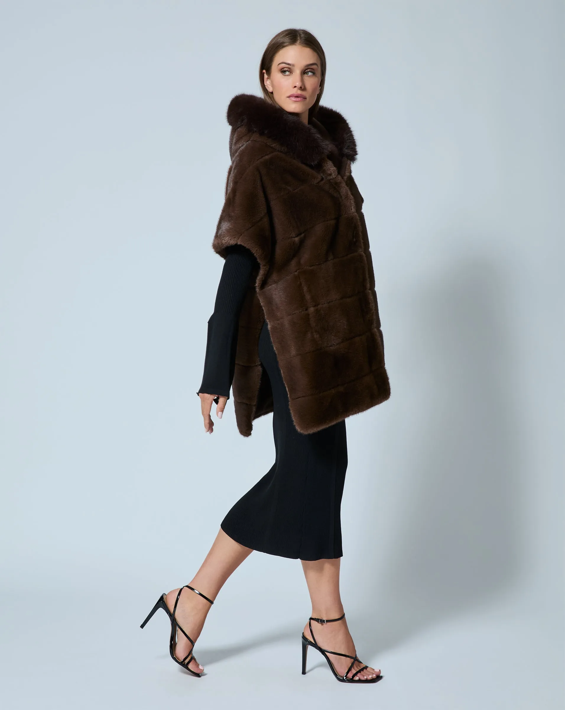 Faux Mink Fur Hooded Cape Jacket sold by Adrienne Landau product image thumbnail 4