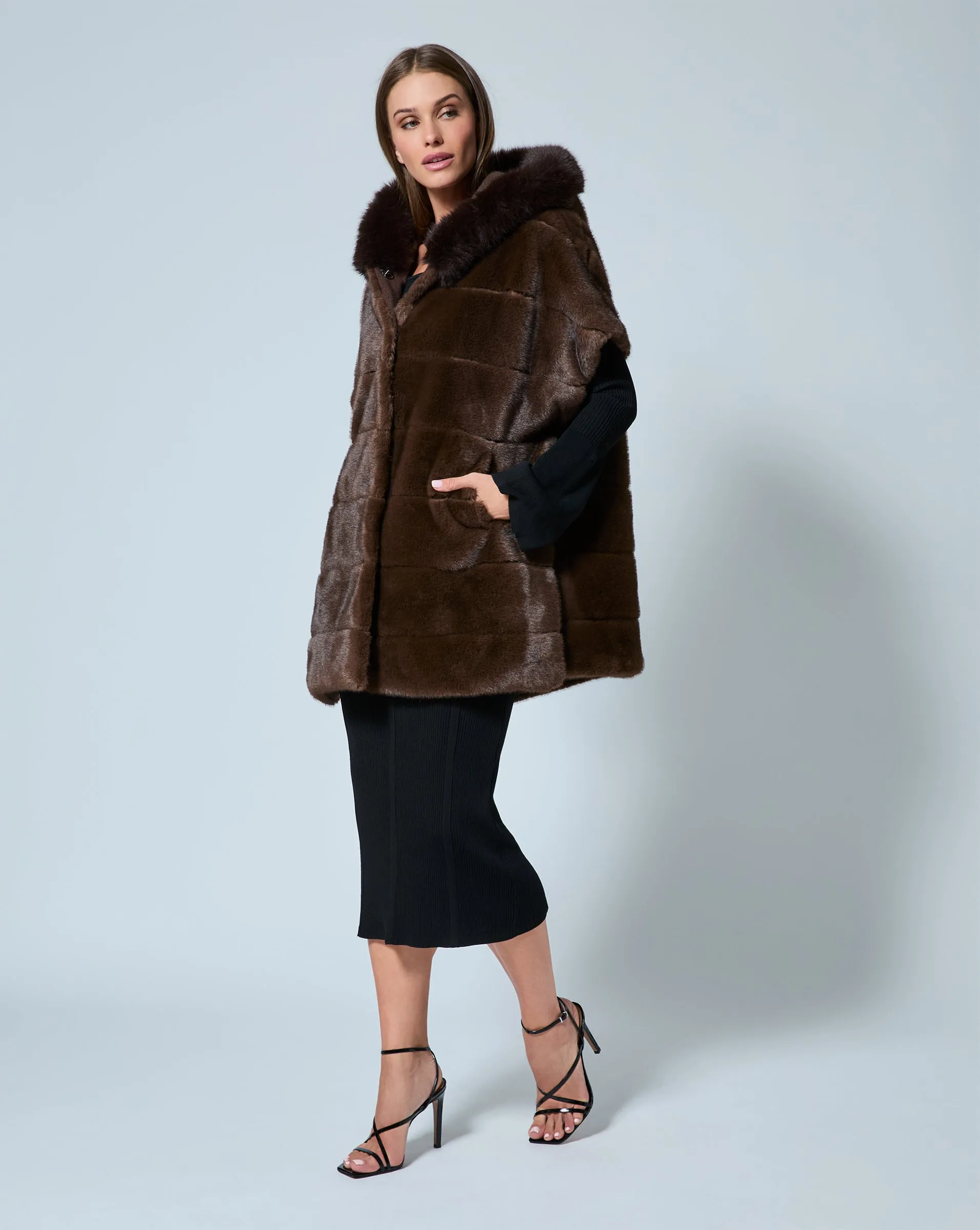Faux Mink Fur Hooded Cape Jacket sold by Adrienne Landau product image thumbnail 2