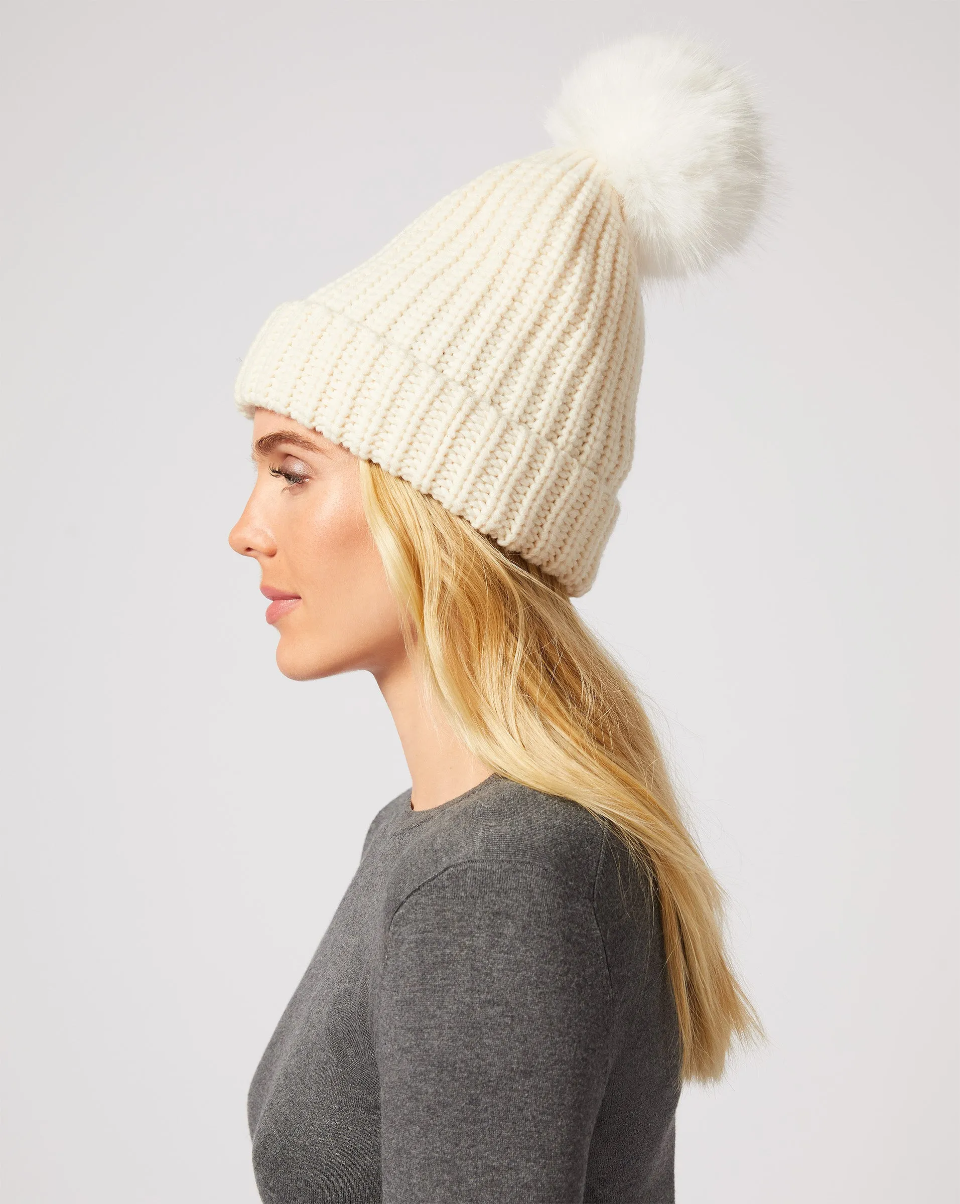 Faux Fur Pom-Pom Knit Beanie sold by Adrienne Landau product image thumbnail 2