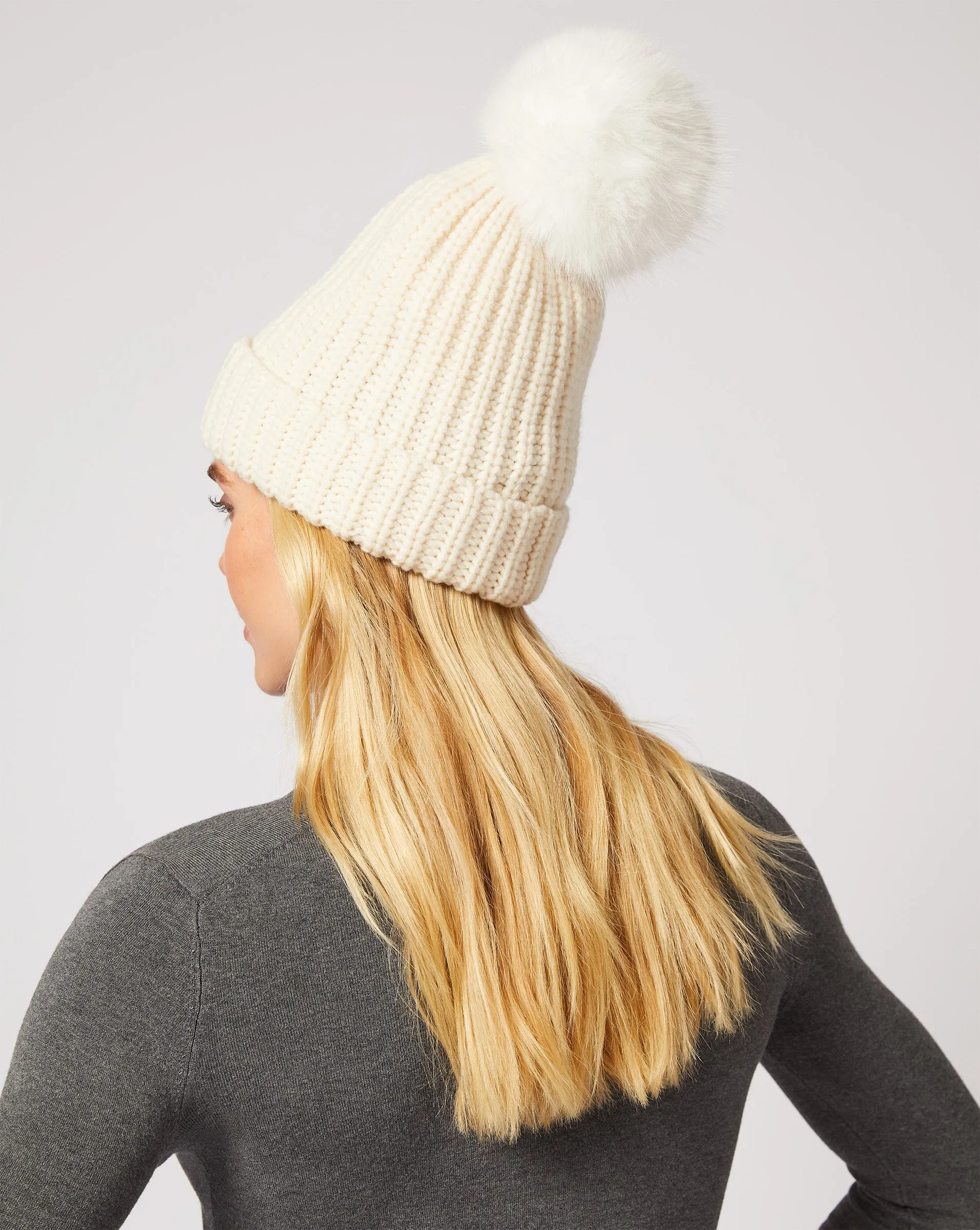 Faux Fur Pom-Pom Knit Beanie sold by Adrienne Landau product image thumbnail 3