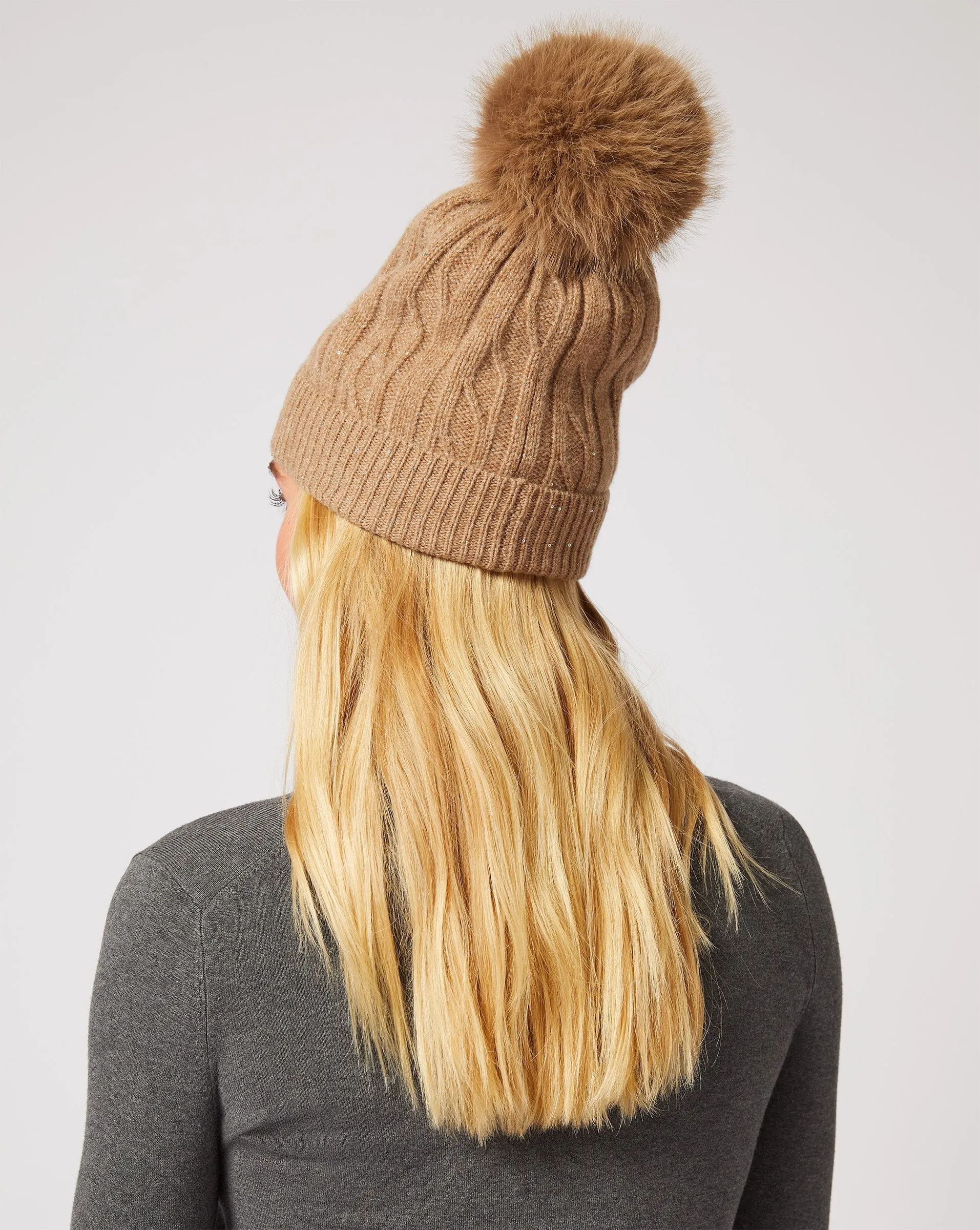 Crystal & Faux Fur Pom-Pom Beanie sold by Adrienne Landau product image thumbnail 3