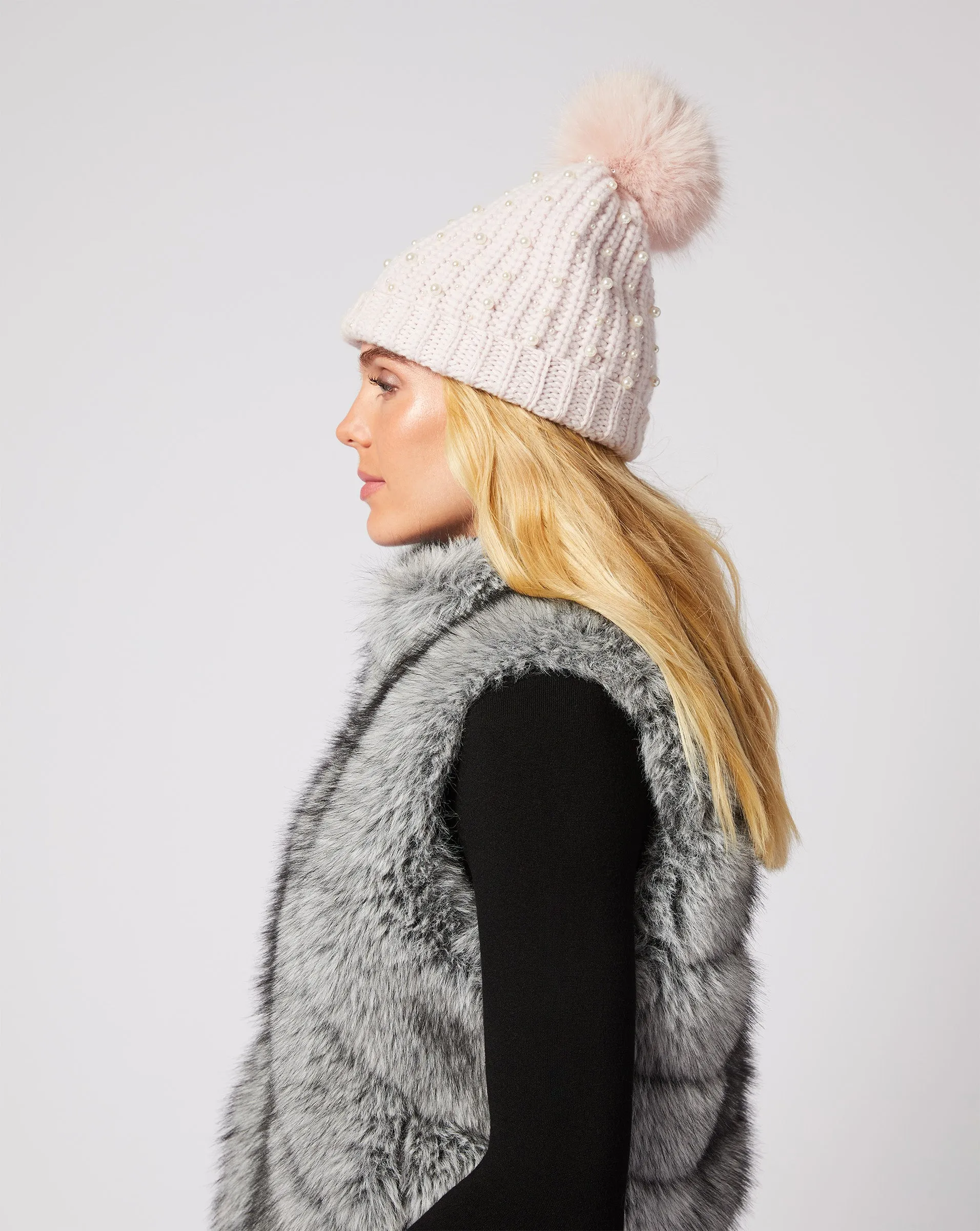 Embellished Faux Fur Pom Pom Beanie sold by Adrienne Landau product image thumbnail 2