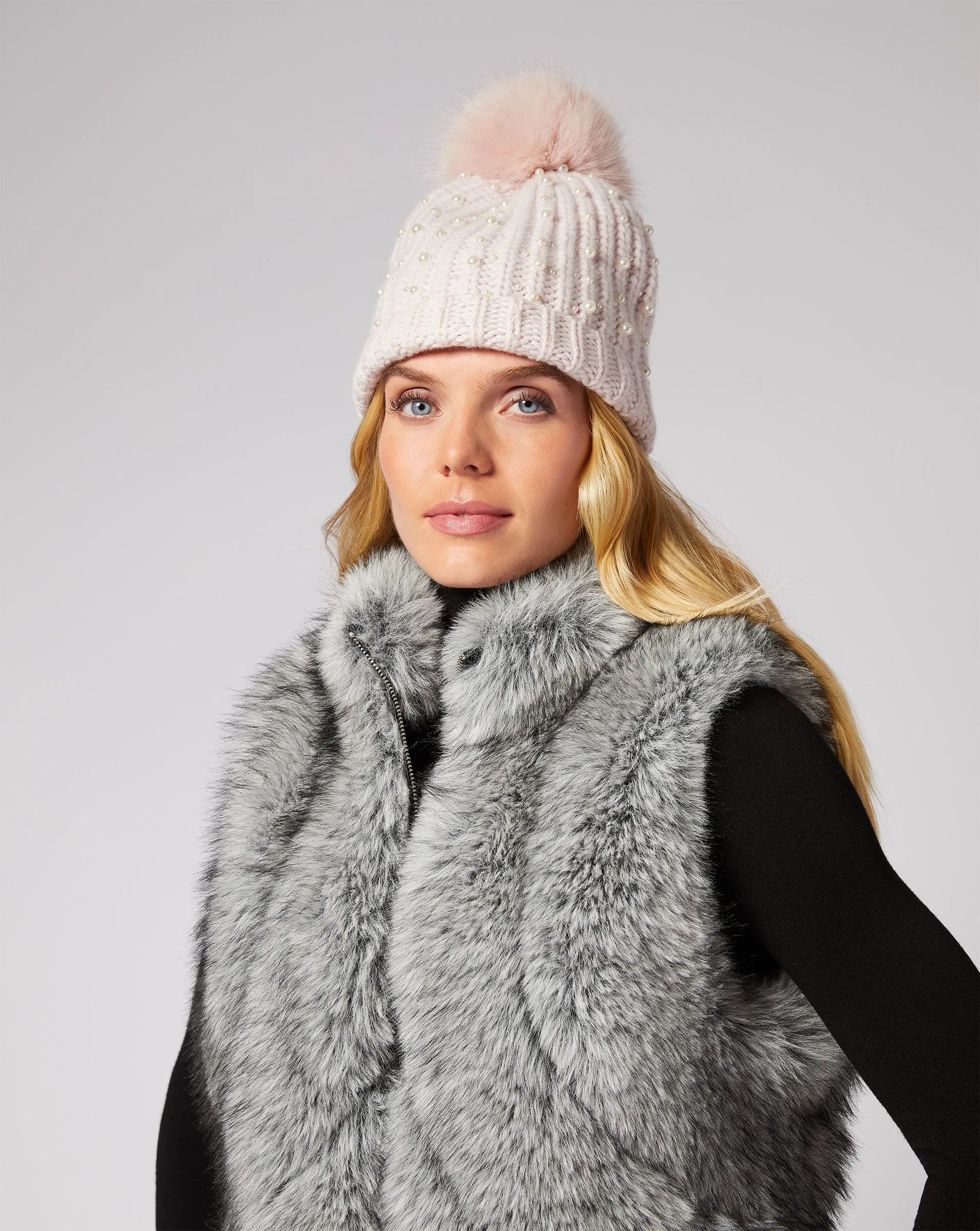 Embellished Faux Fur Pom Pom Beanie sold by Adrienne Landau