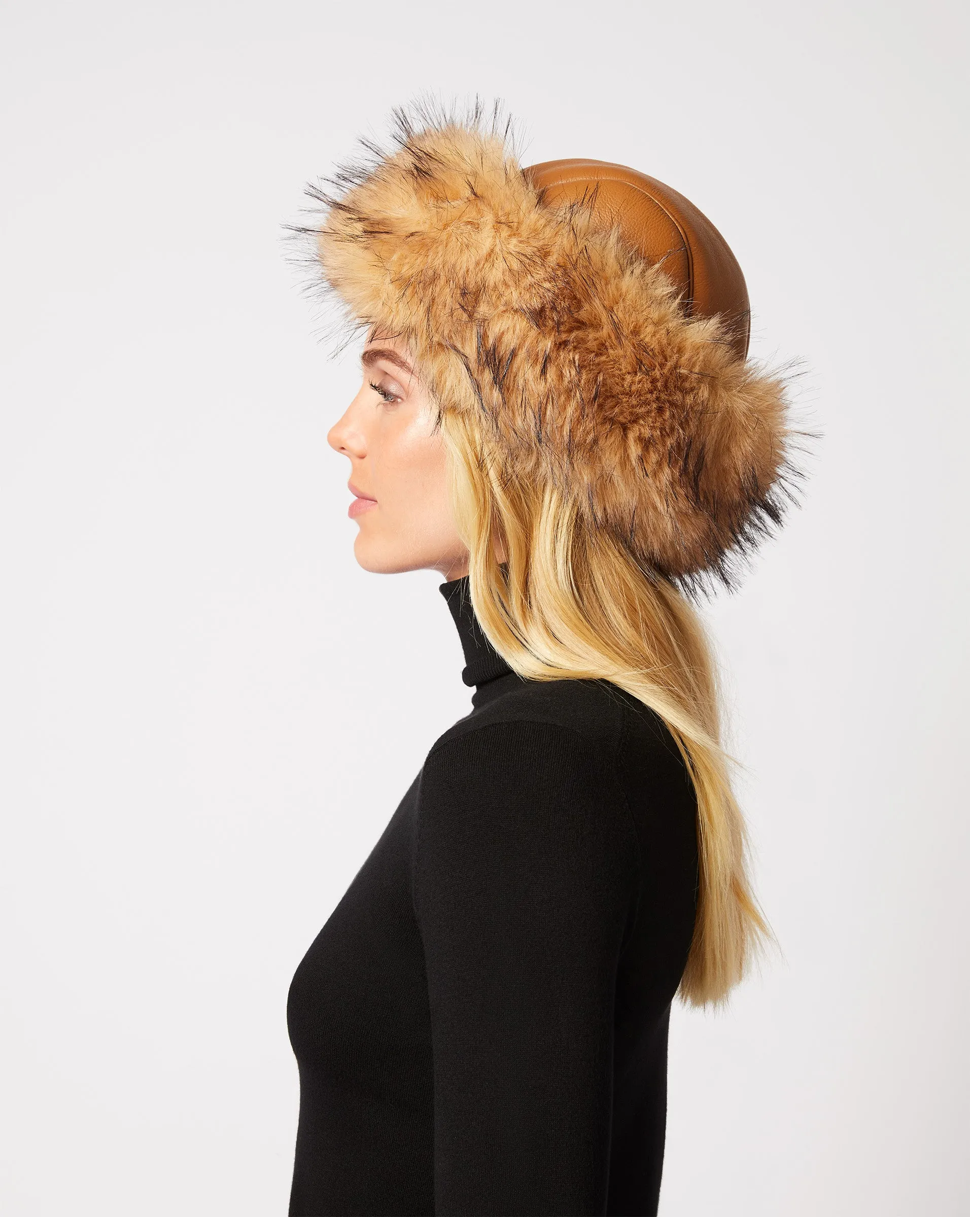 Faux Leather & Fox Faux Fur Hat sold by Adrienne Landau product image thumbnail 3