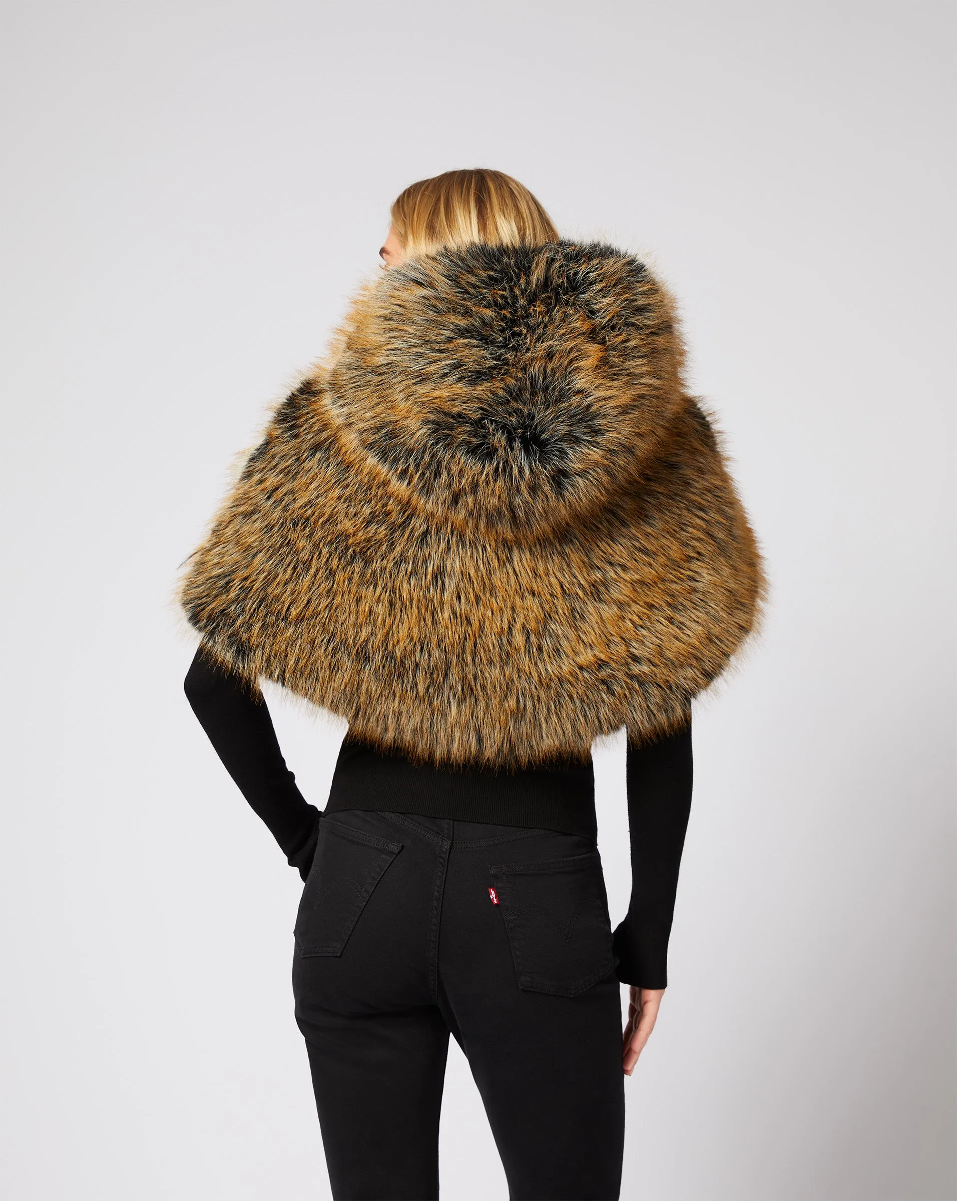 Metallic Gold Tipped Fox Faux Fur Cape sold by Adrienne Landau product image thumbnail 3