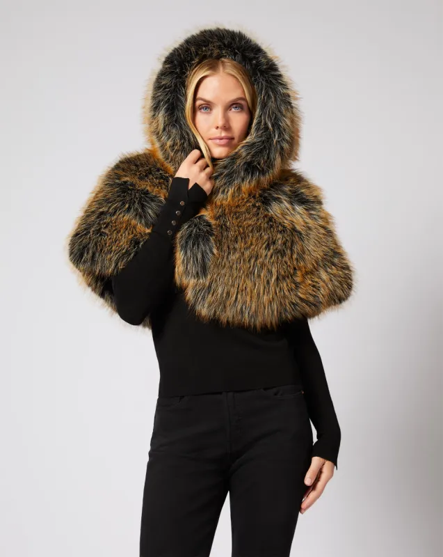 Metallic Gold Tipped Fox Faux Fur Cape sold by Adrienne Landau