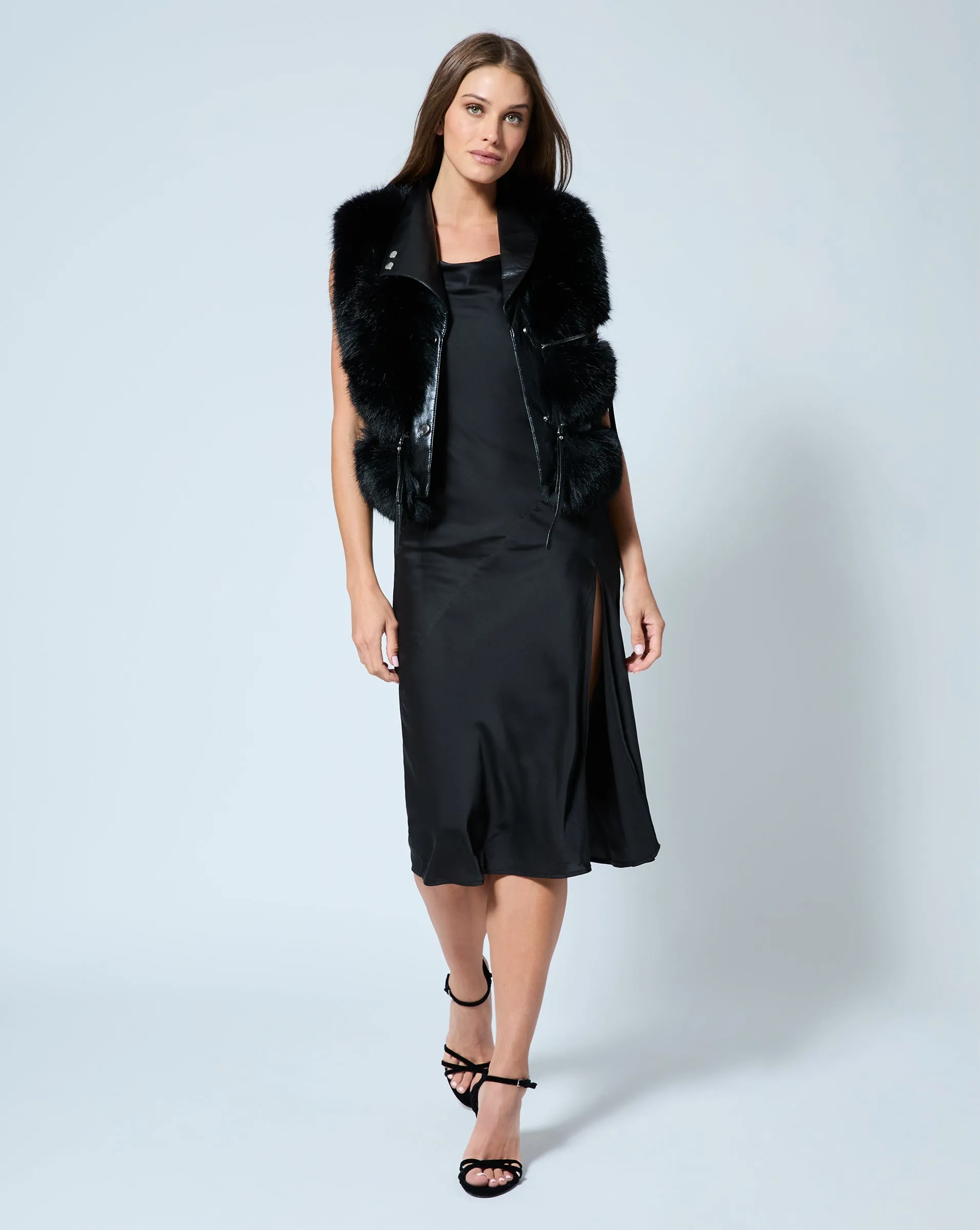 Moto Faux Leather & Fox Faux Fur Vest sold by Adrienne Landau product image thumbnail 2