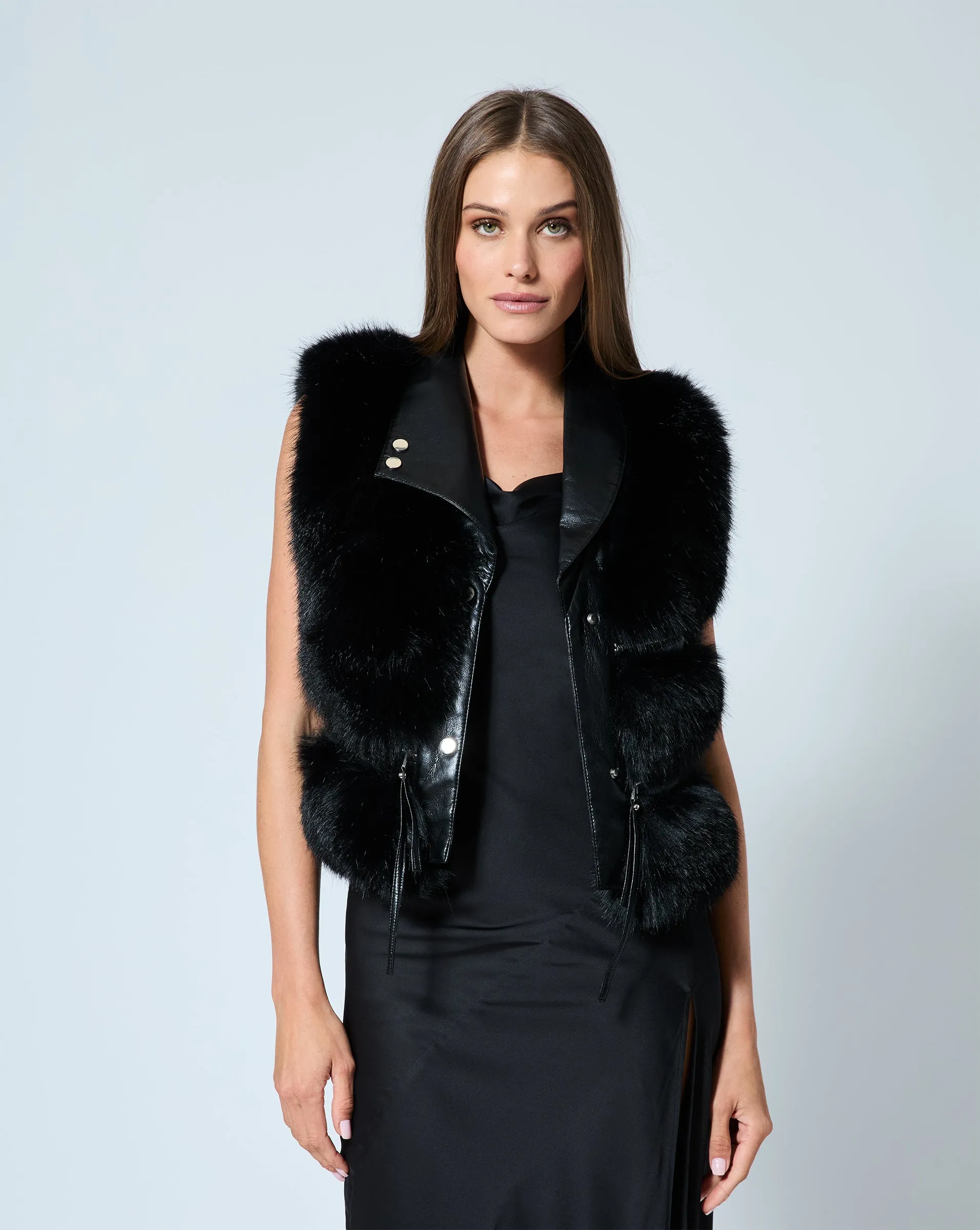 Moto Faux Leather & Fox Faux Fur Vest sold by Adrienne Landau product image thumbnail 5