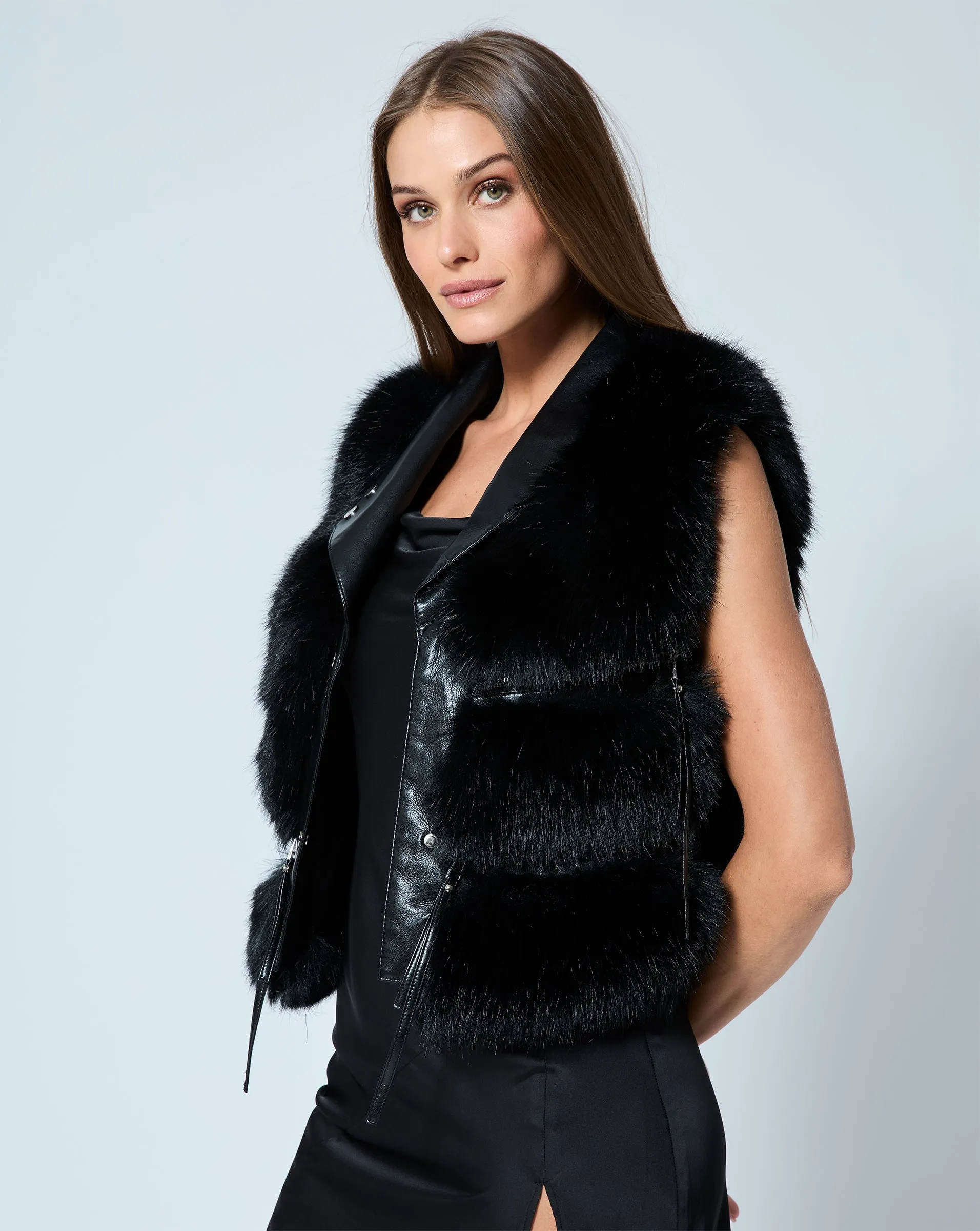 Moto Faux Leather & Fox Faux Fur Vest sold by Adrienne Landau product image thumbnail 3