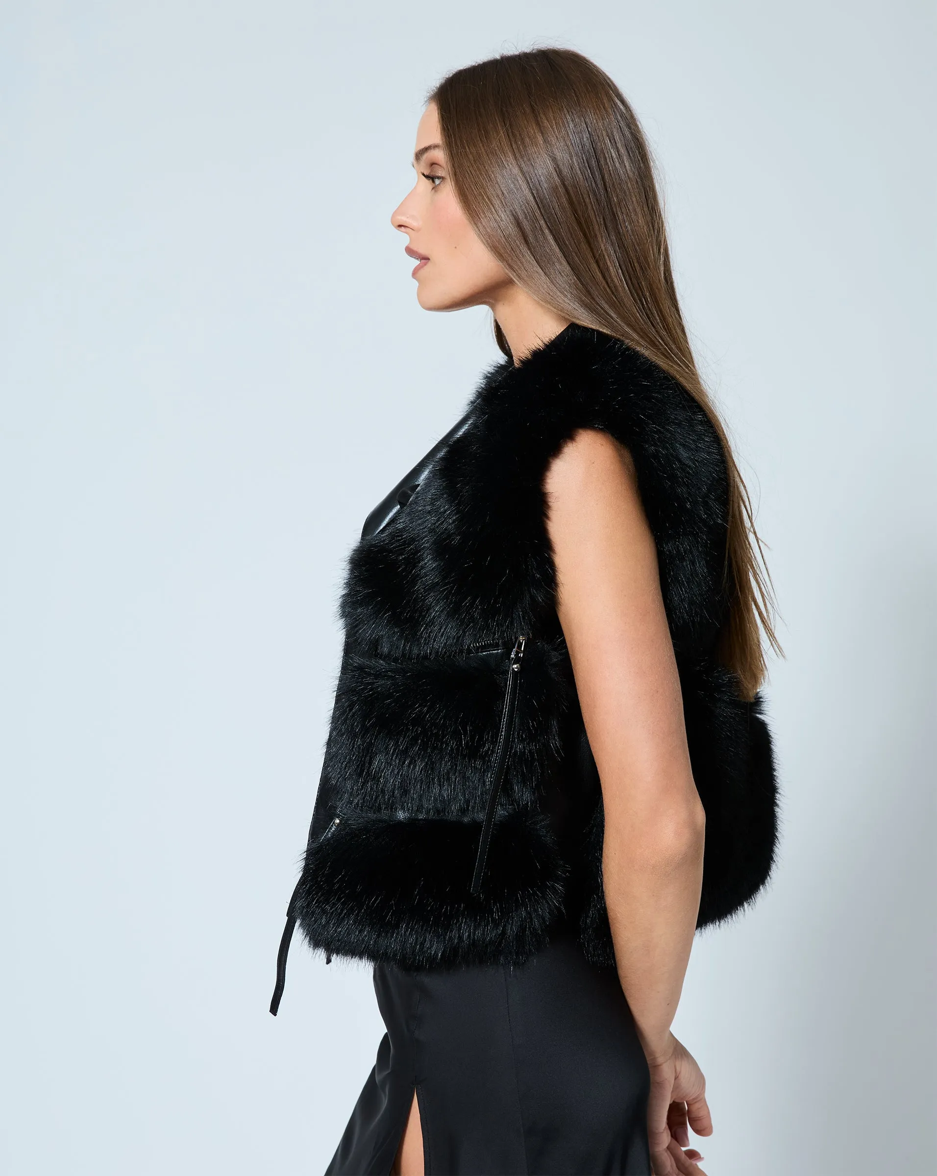 Moto Faux Leather & Fox Faux Fur Vest sold by Adrienne Landau product image thumbnail 4