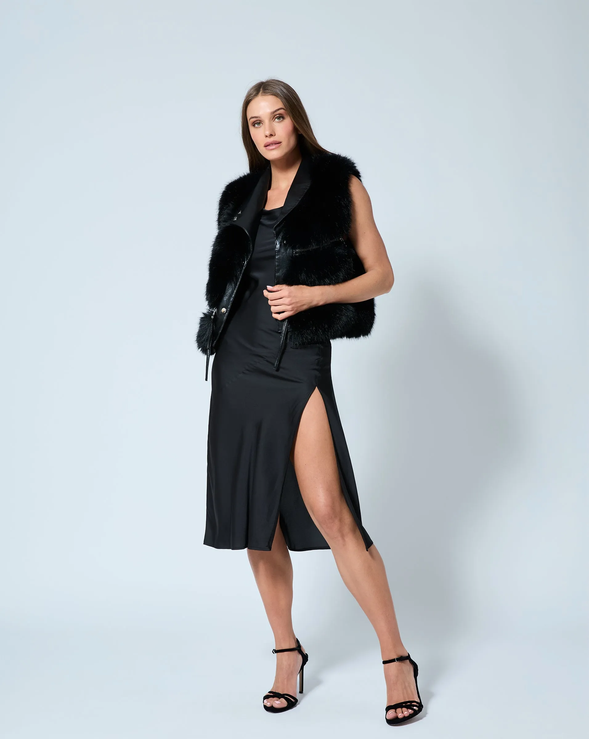 Moto Faux Leather & Fox Faux Fur Vest sold by Adrienne Landau