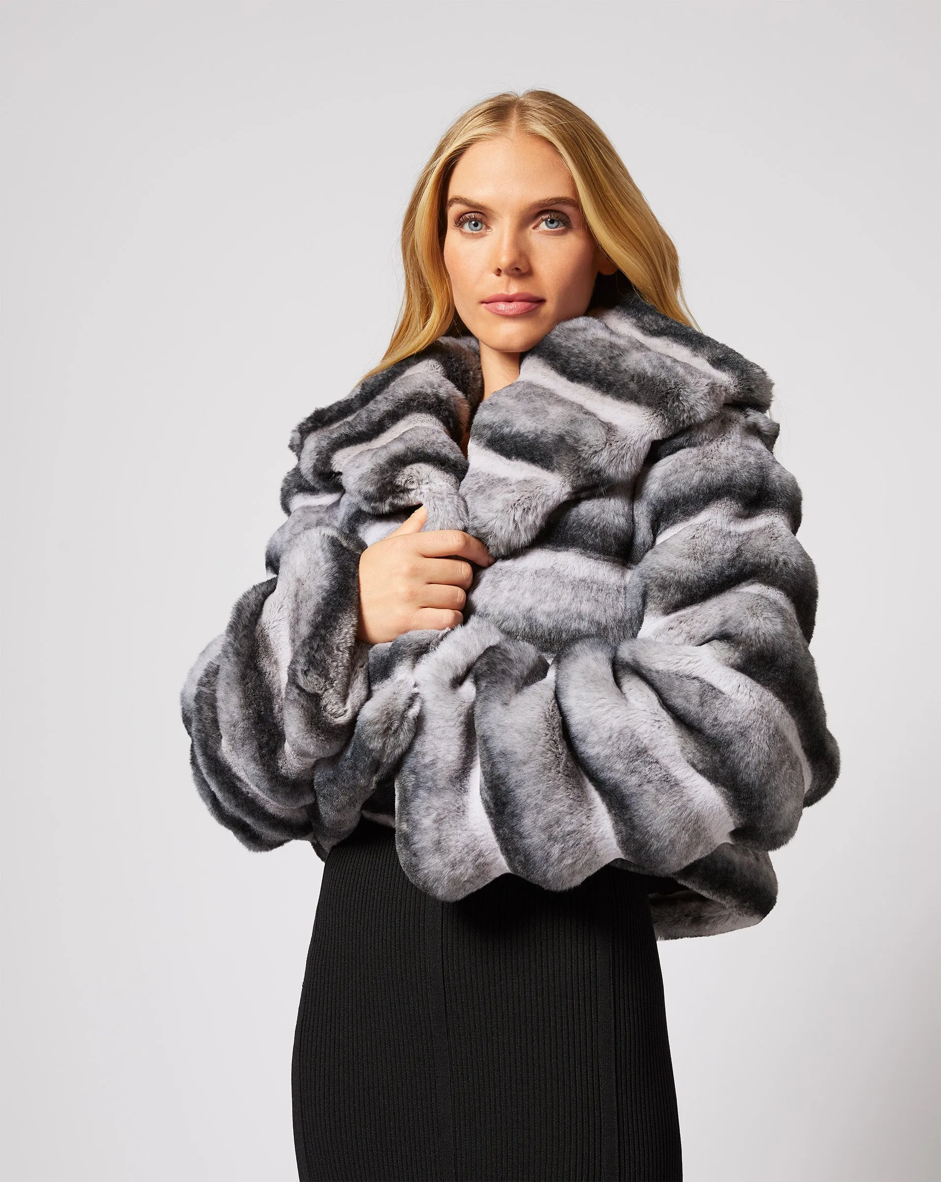 Shawl Collar Chinchilla Faux Fur Jacket sold by Adrienne Landau