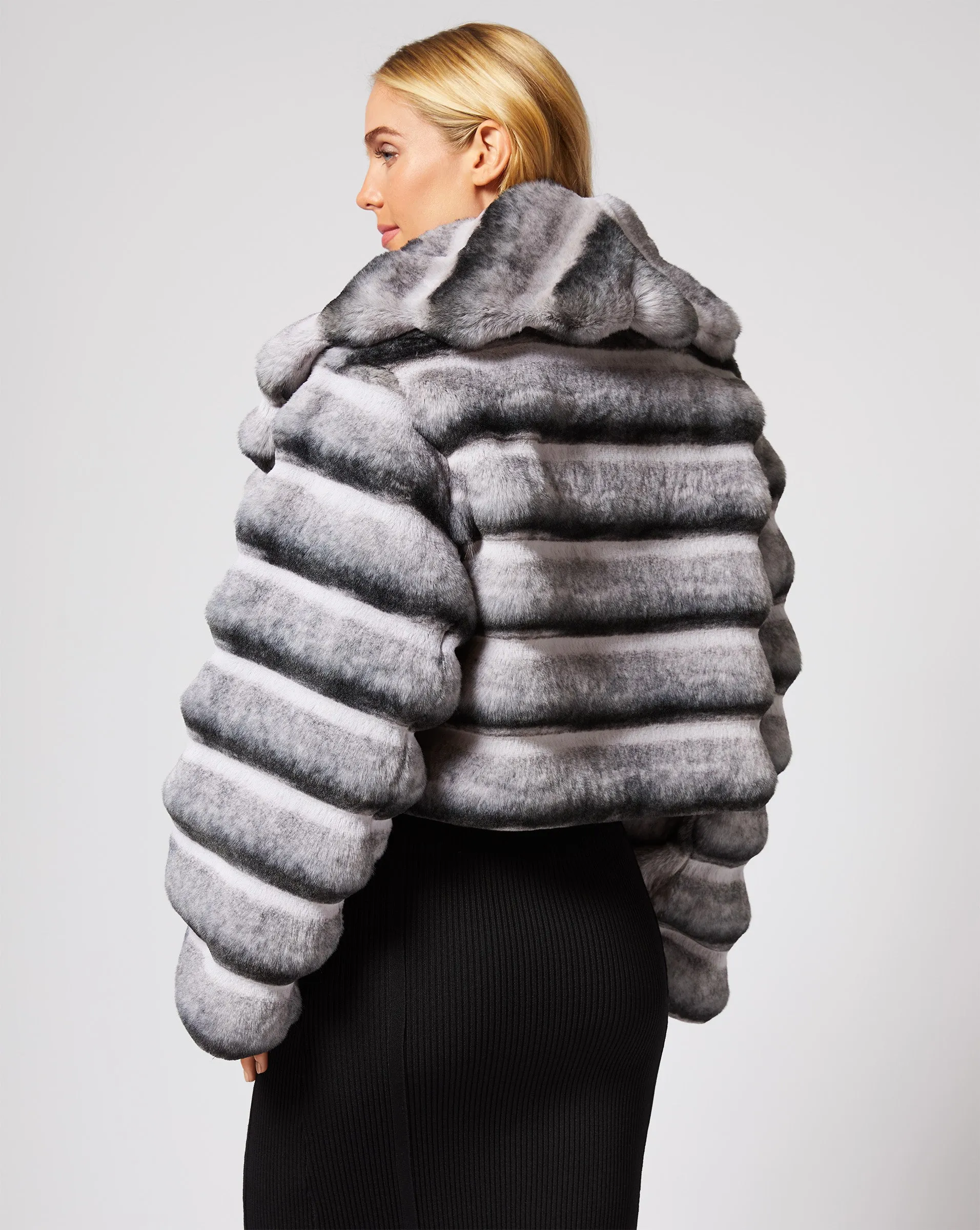 Shawl Collar Chinchilla Faux Fur Jacket sold by Adrienne Landau product image thumbnail 4