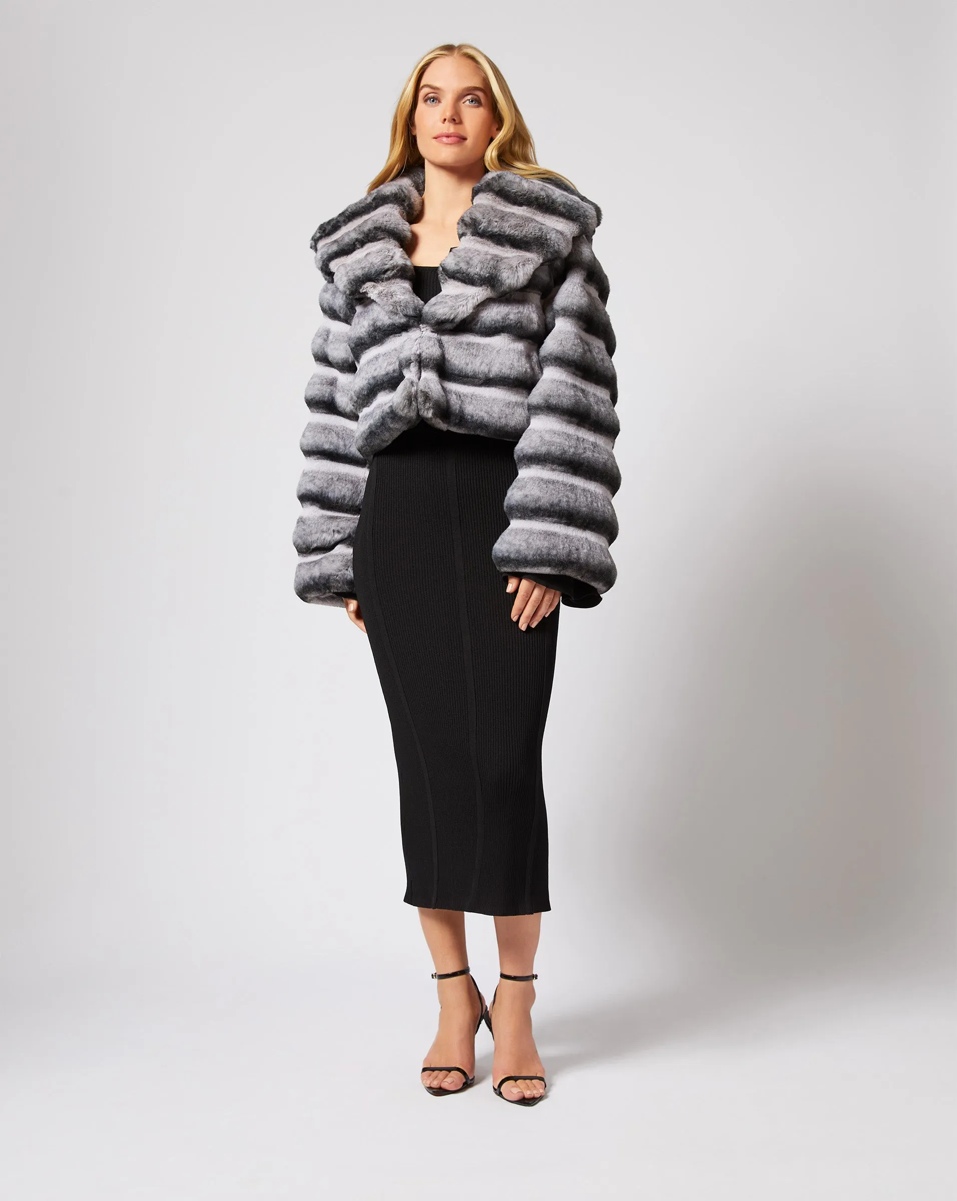 Shawl Collar Chinchilla Faux Fur Jacket sold by Adrienne Landau product image thumbnail 5
