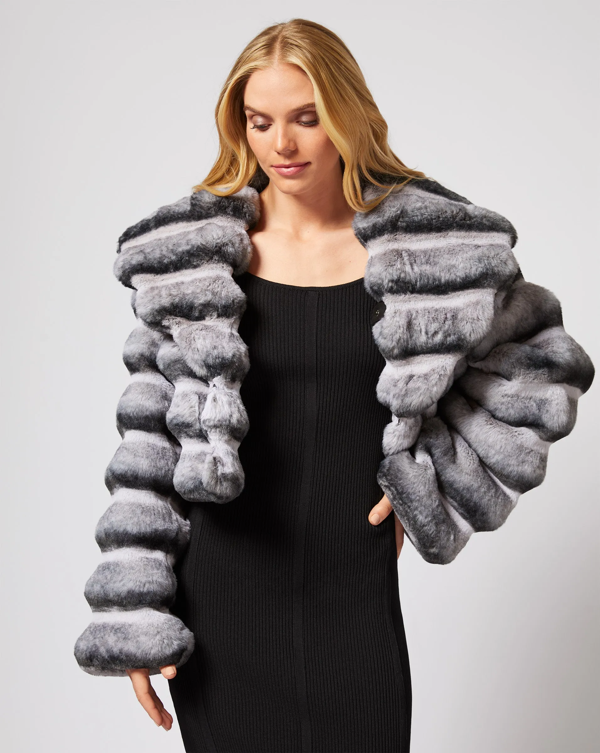 Shawl Collar Chinchilla Faux Fur Jacket sold by Adrienne Landau product image thumbnail 3