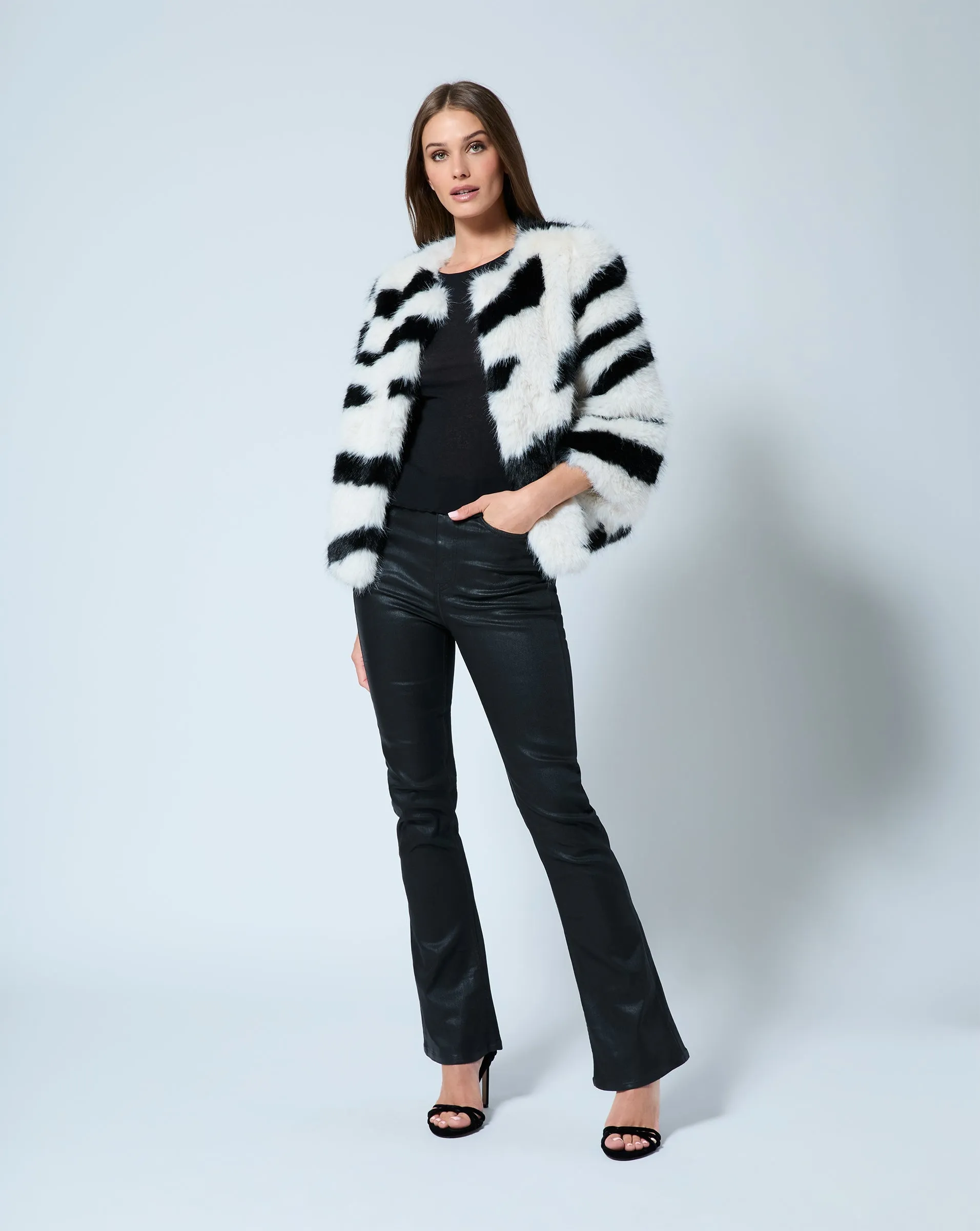 Zebra Printed Fox Faux Fur Swing Jacket sold by Adrienne Landau