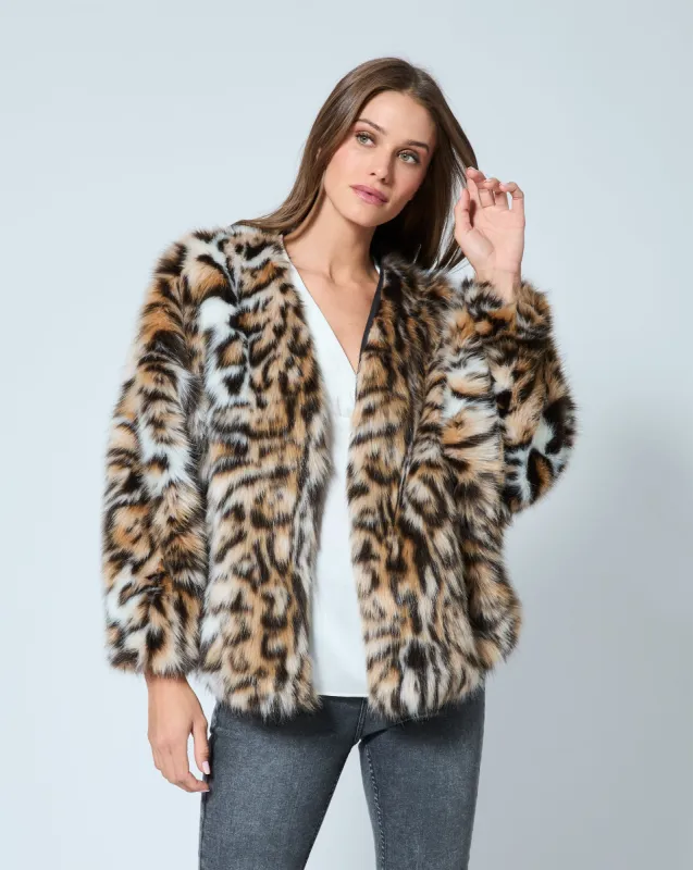 Cheetah Printed Fox Faux Fur Swing Jacket sold by Adrienne Landau