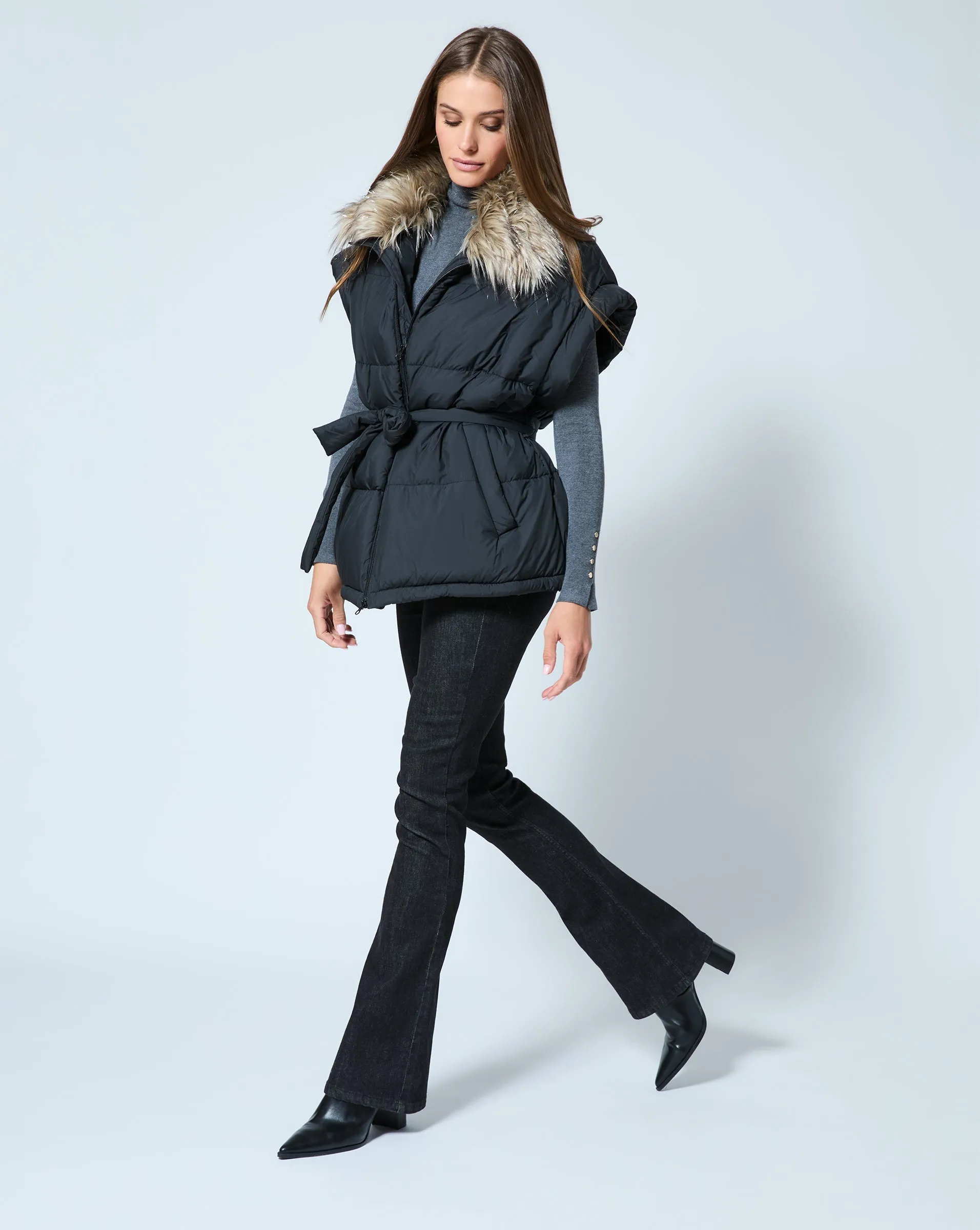 Apres Fox Faux Fur Collar Puffer Vest sold by Adrienne Landau product image thumbnail 4