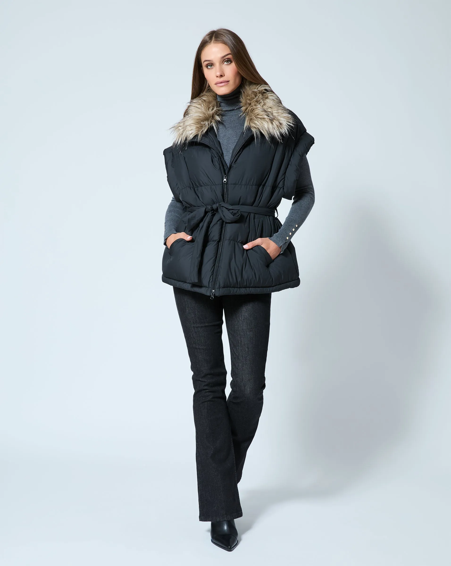 Apres Fox Faux Fur Collar Puffer Vest sold by Adrienne Landau