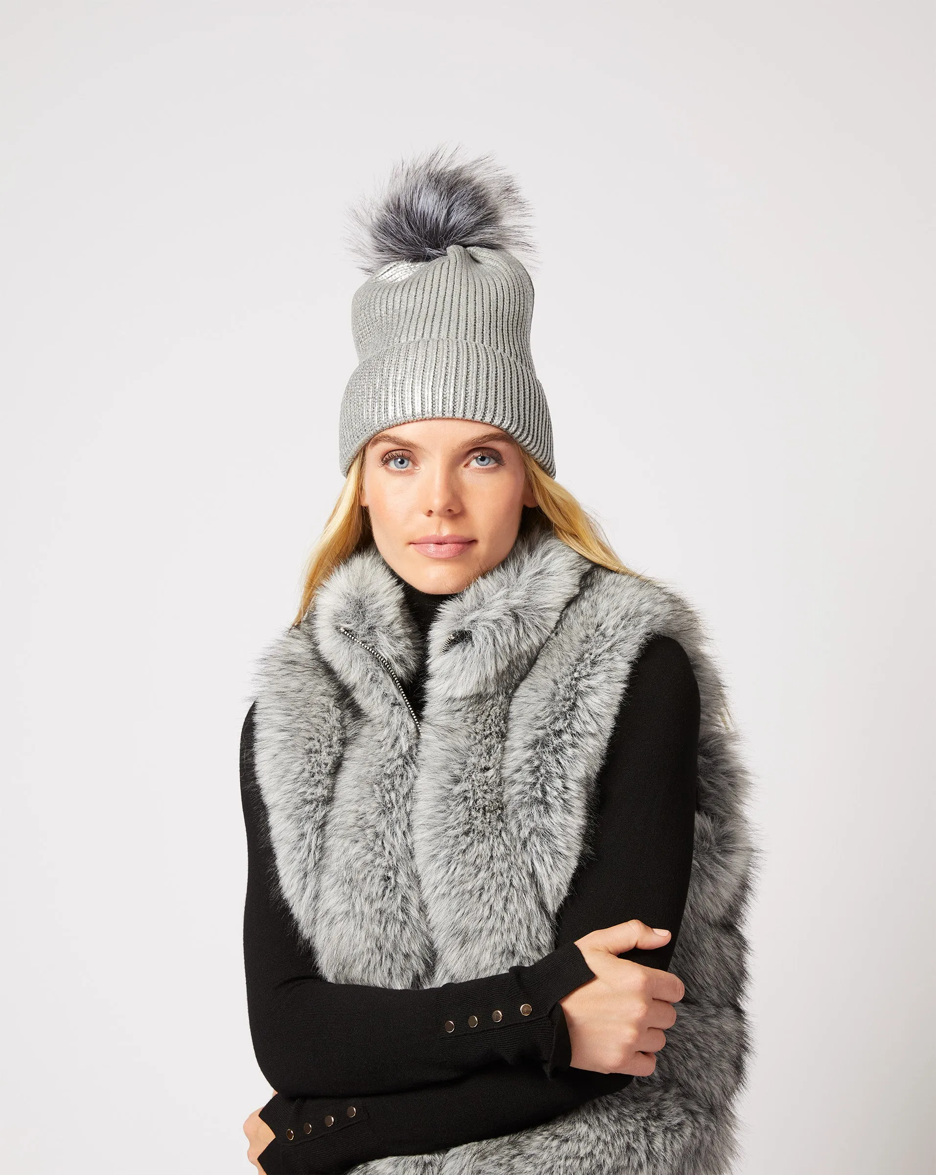Adison Faux Fur Pom Pom Beanie sold by Adrienne Landau product image thumbnail 4