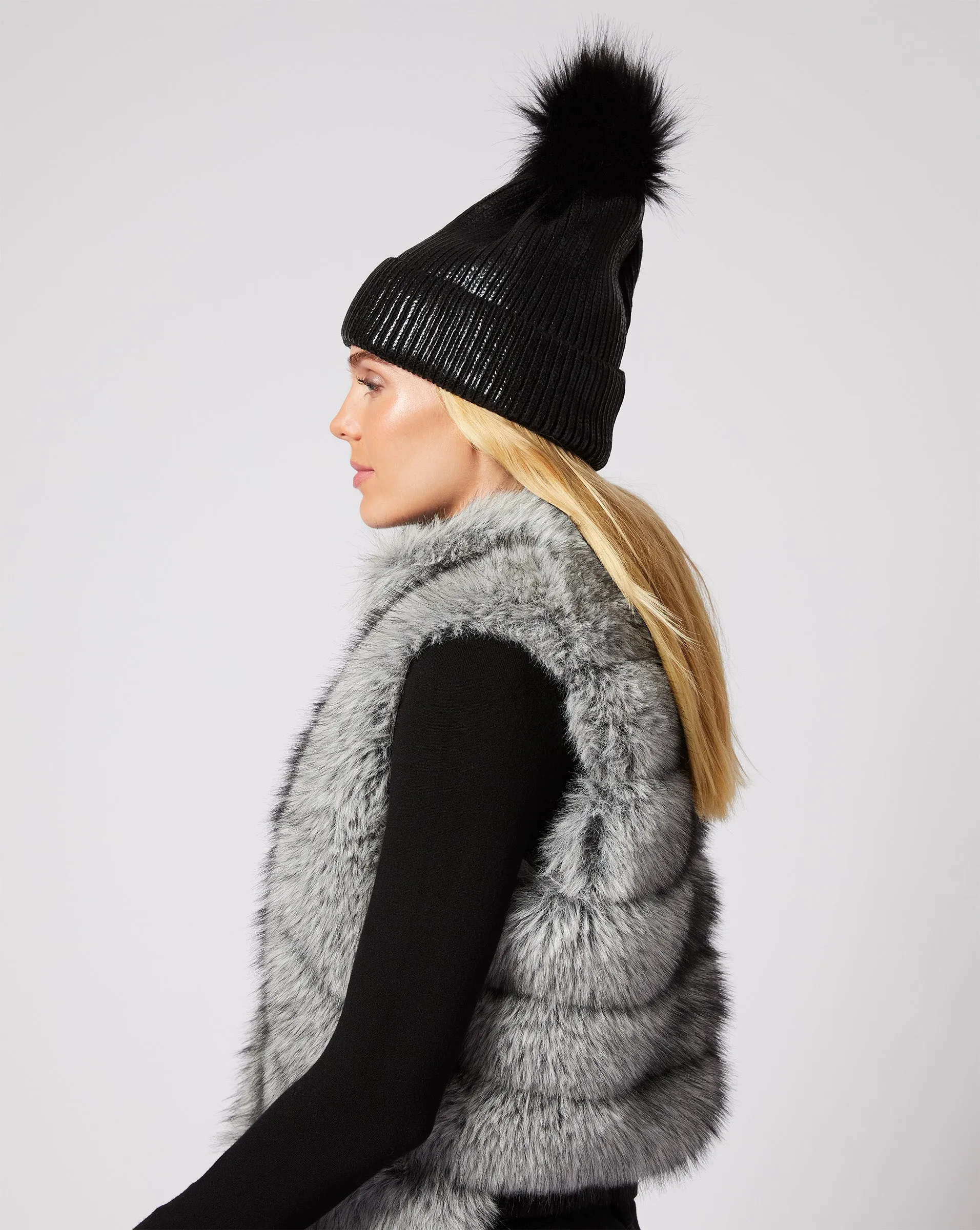 Adison Faux Fur Pom Pom Beanie sold by Adrienne Landau product image thumbnail 2