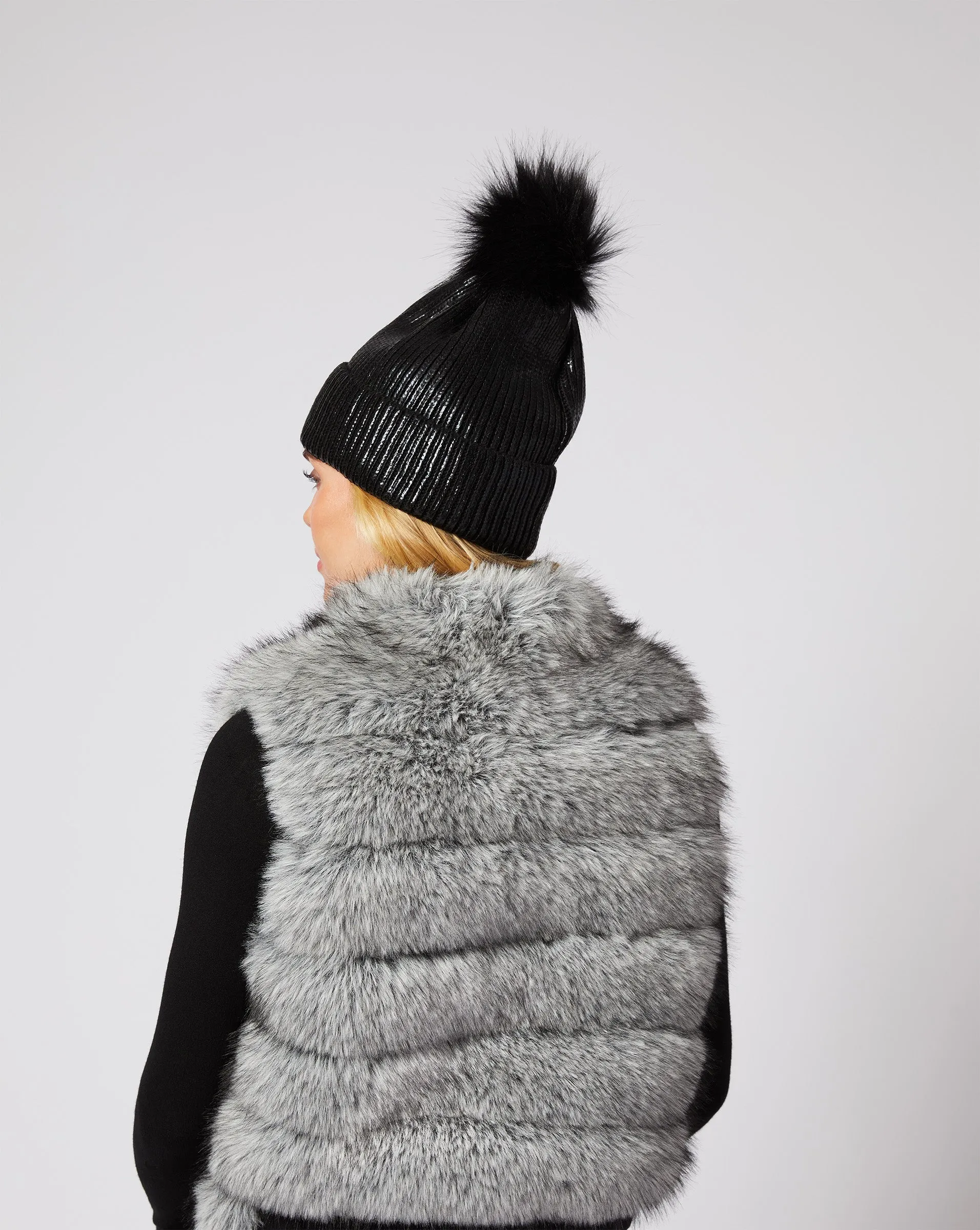 Adison Faux Fur Pom Pom Beanie sold by Adrienne Landau product image thumbnail 3