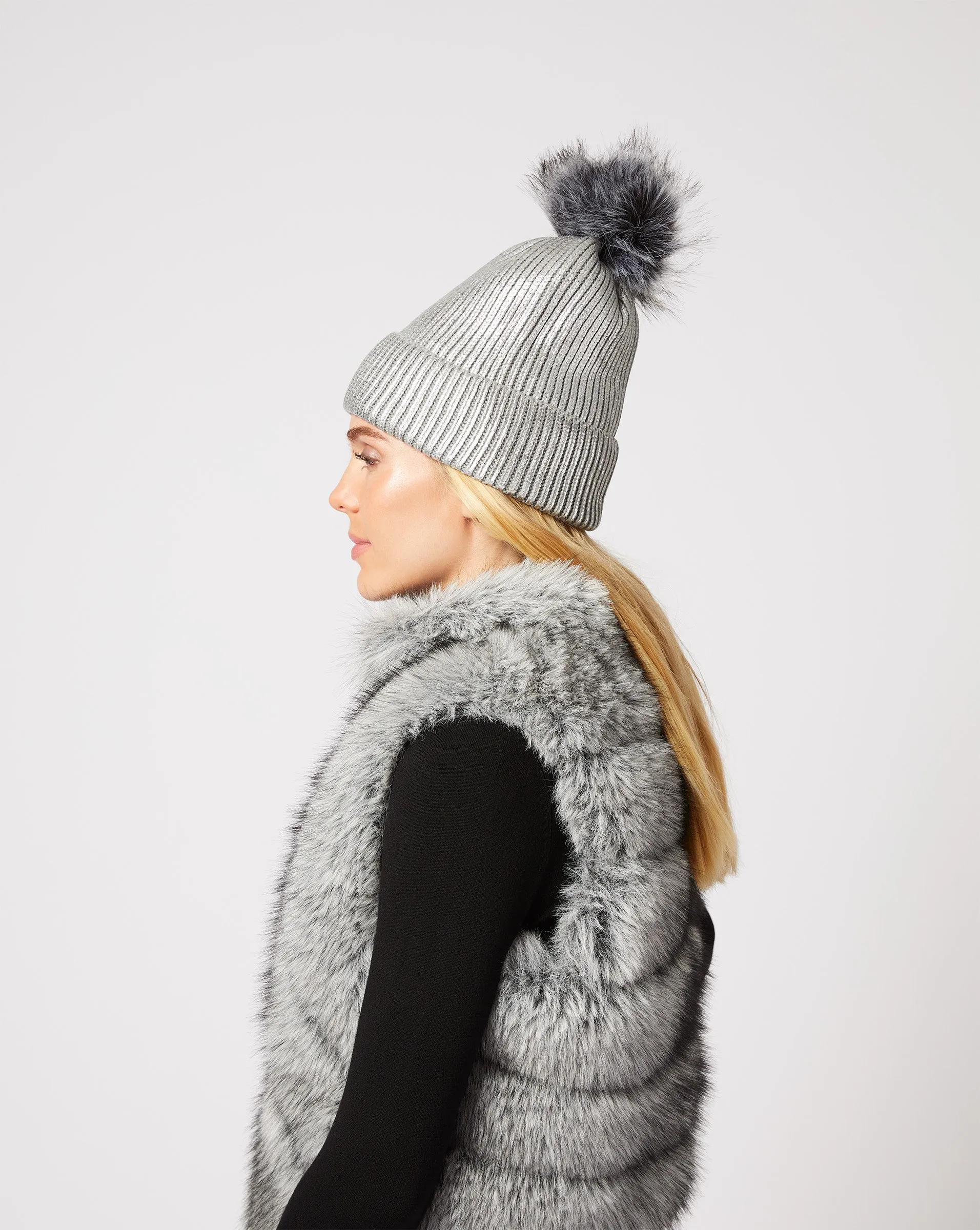 Adison Faux Fur Pom Pom Beanie sold by Adrienne Landau product image thumbnail 5