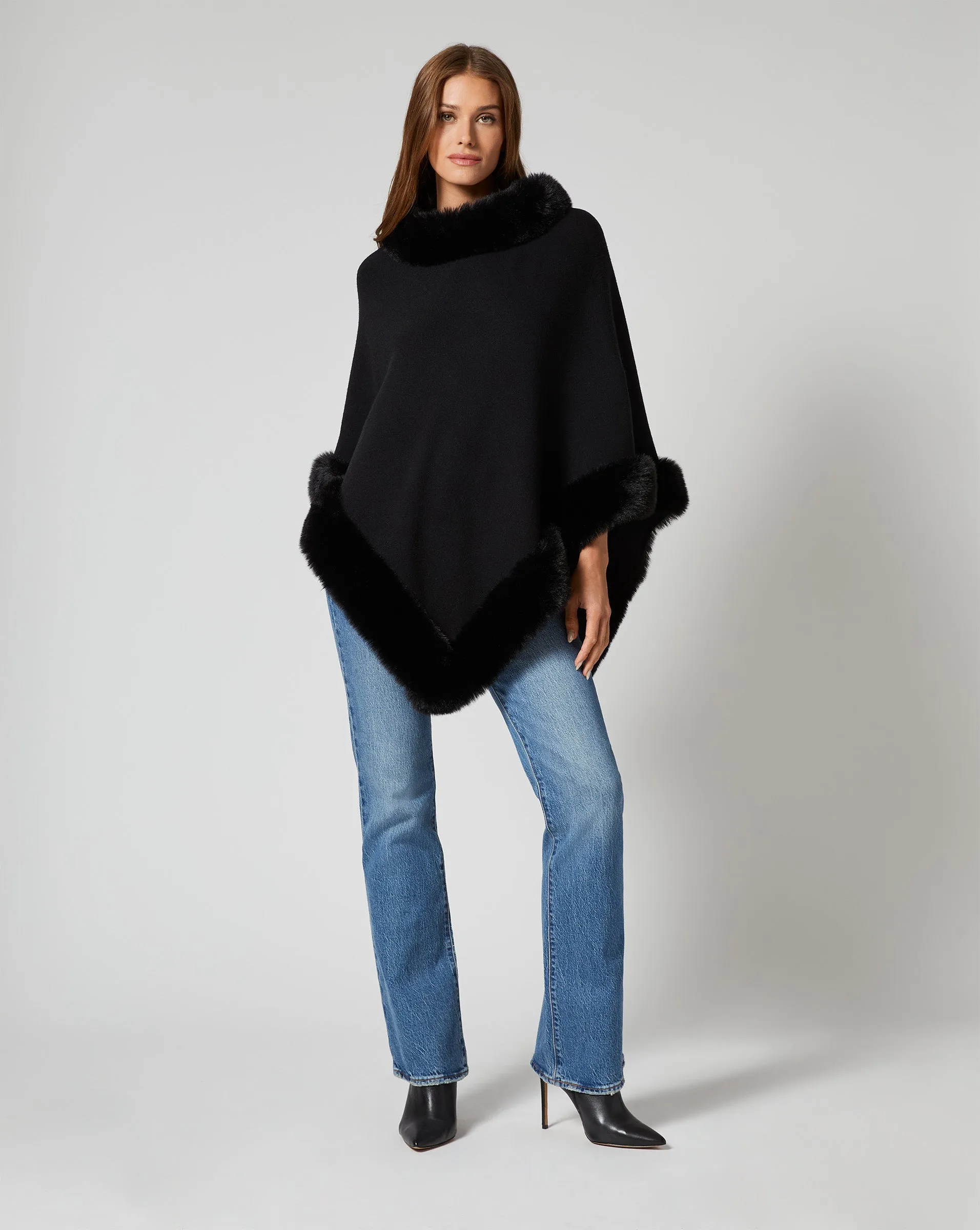 Fox Faux Fur Trim Sweater Poncho sold by Adrienne Landau