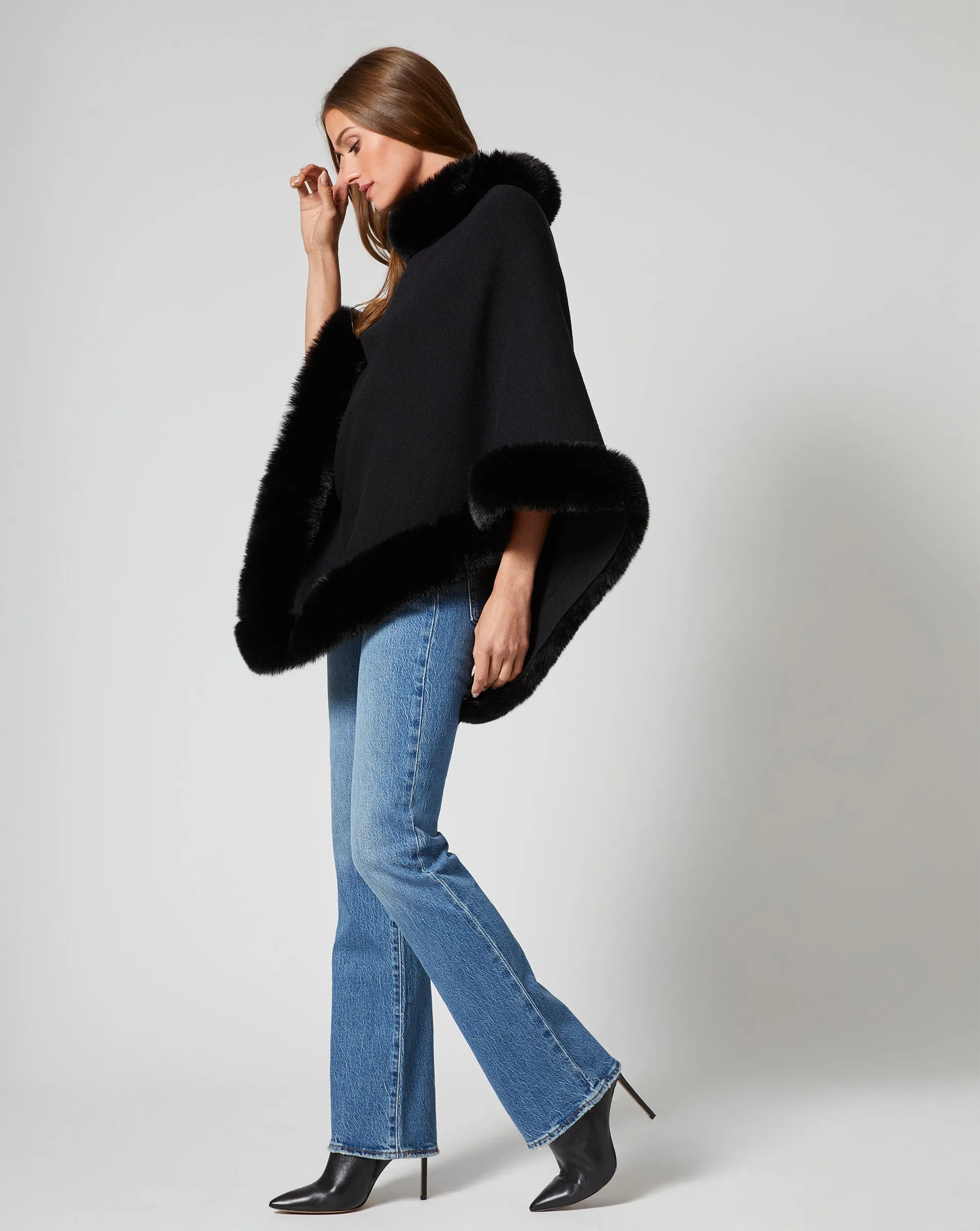 Fox Faux Fur Trim Sweater Poncho sold by Adrienne Landau product image thumbnail 2