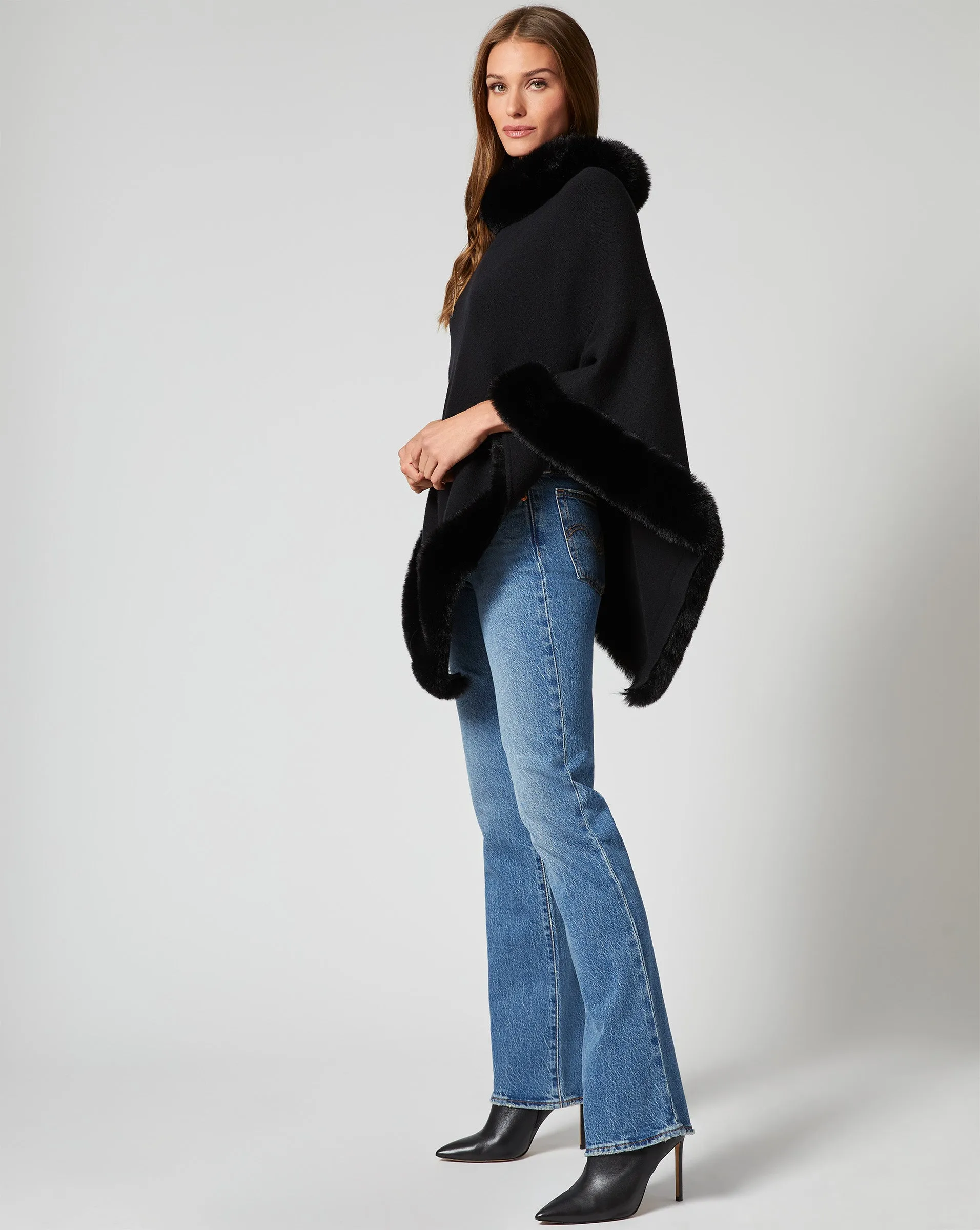 Fox Faux Fur Trim Sweater Poncho sold by Adrienne Landau product image thumbnail 3