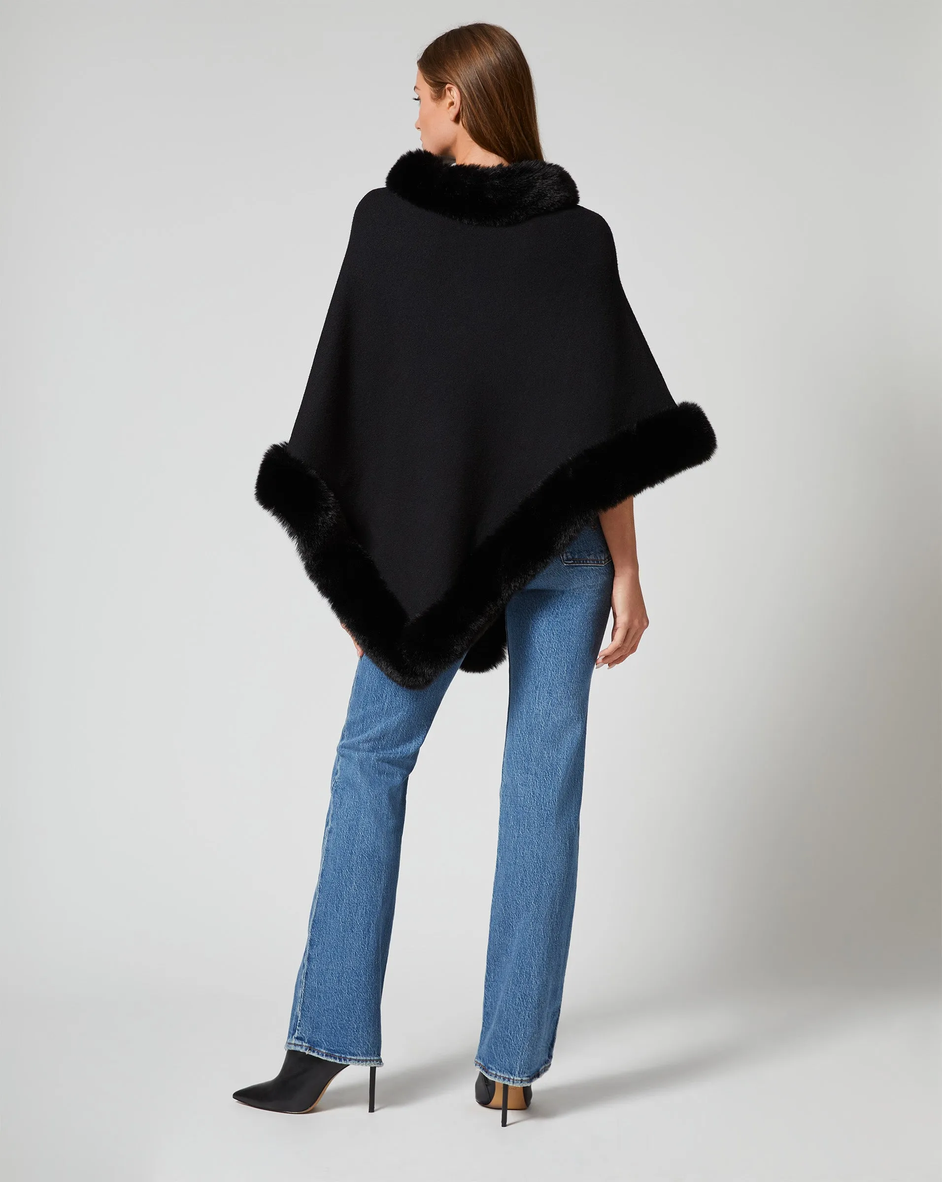 Fox Faux Fur Trim Sweater Poncho sold by Adrienne Landau product image thumbnail 4