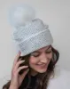 FINAL SALE - Crystal Beanie Hat with Faux Fur Pom-Pom sold by Adrienne Landau