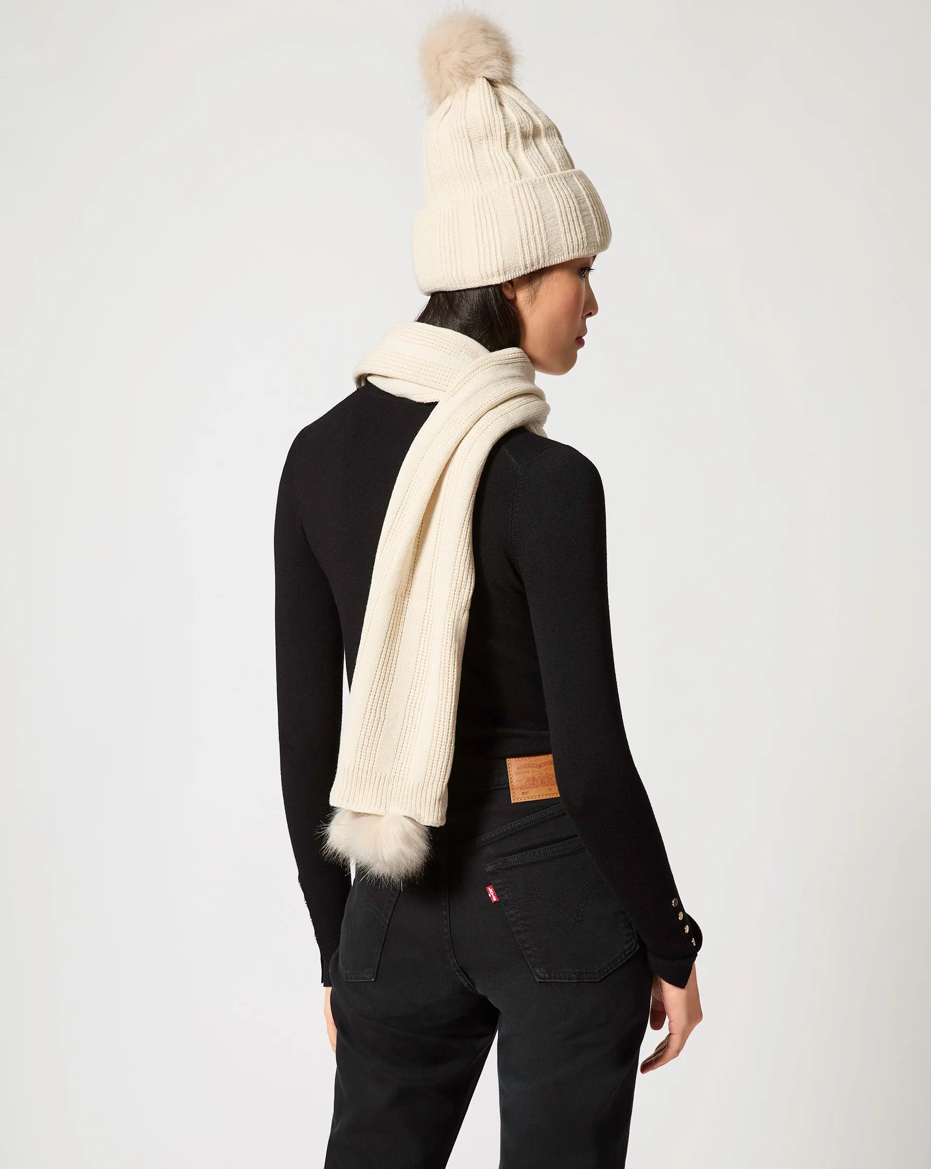 Faux Fur Pom-Pom Scarf sold by Adrienne Landau product image thumbnail 4