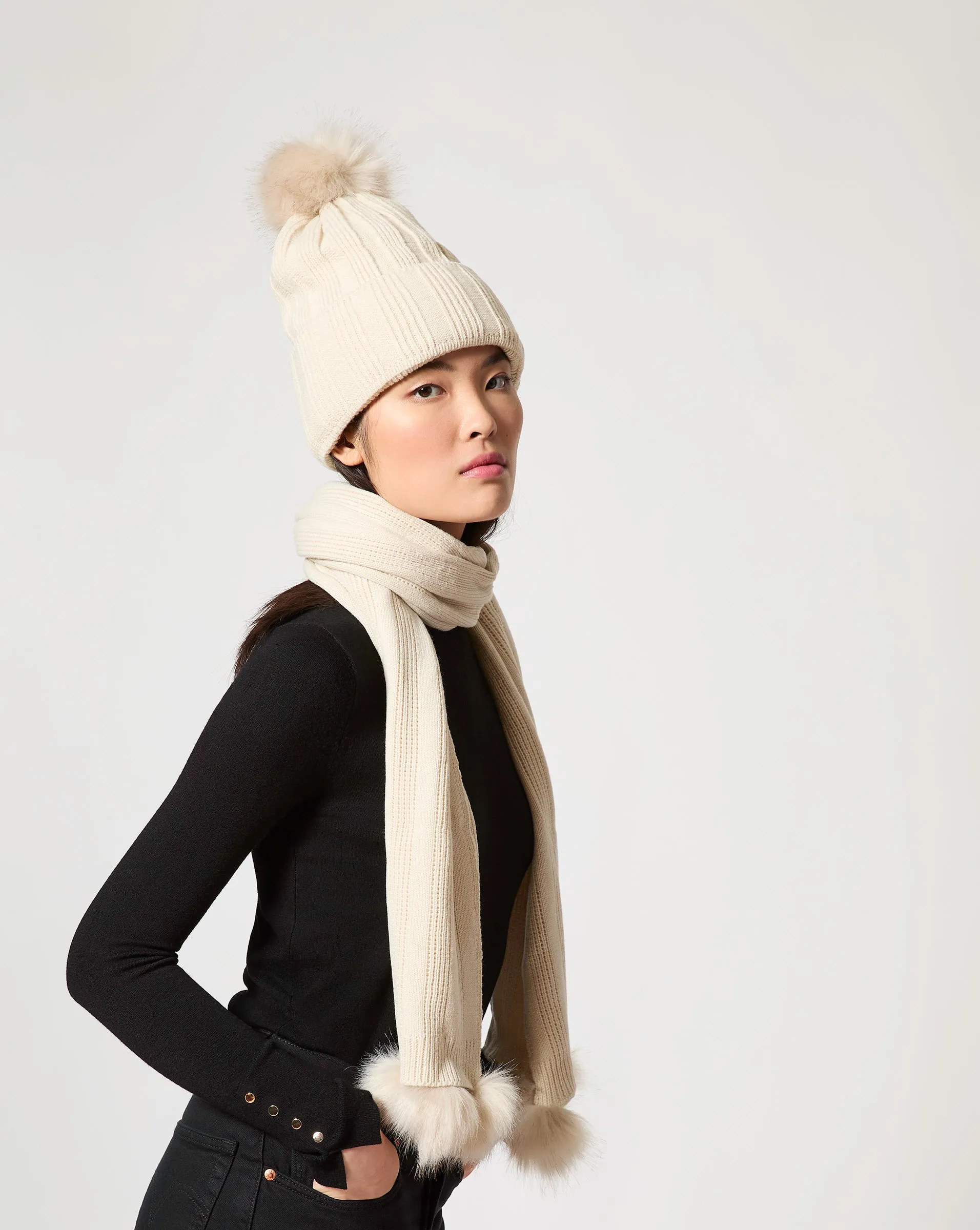 Faux Fur Pom-Pom Scarf sold by Adrienne Landau product image thumbnail 3