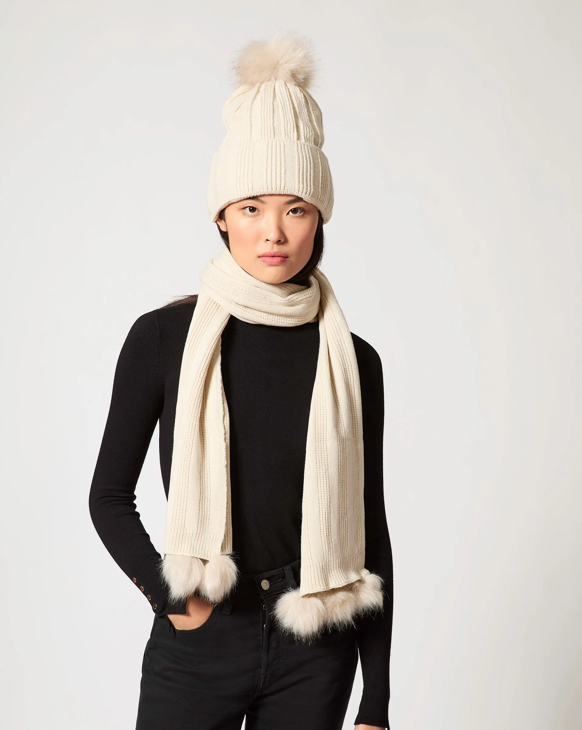 Faux Fur Pom-Pom Scarf sold by Adrienne Landau product image thumbnail 2