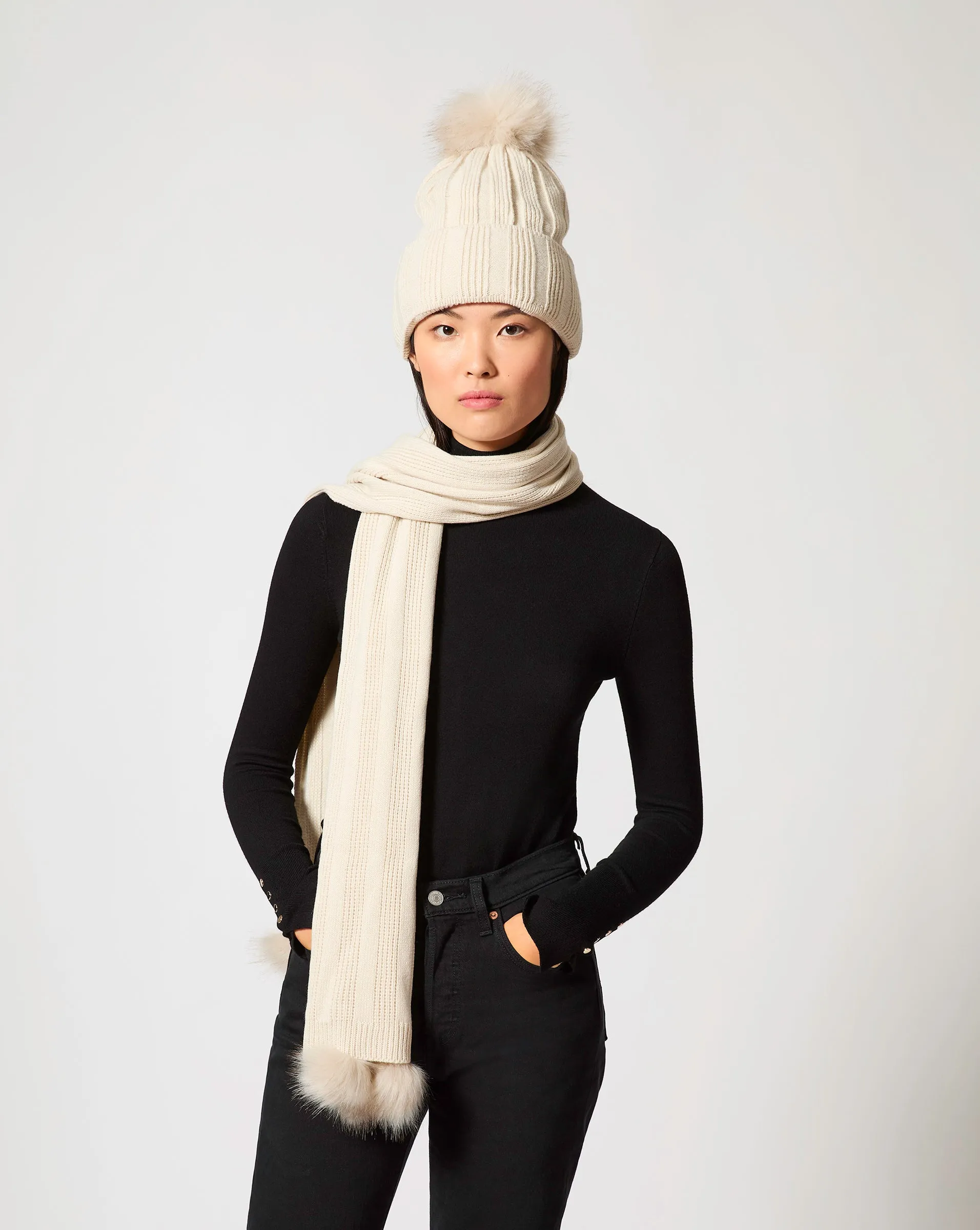 Faux Fur Pom-Pom Scarf sold by Adrienne Landau