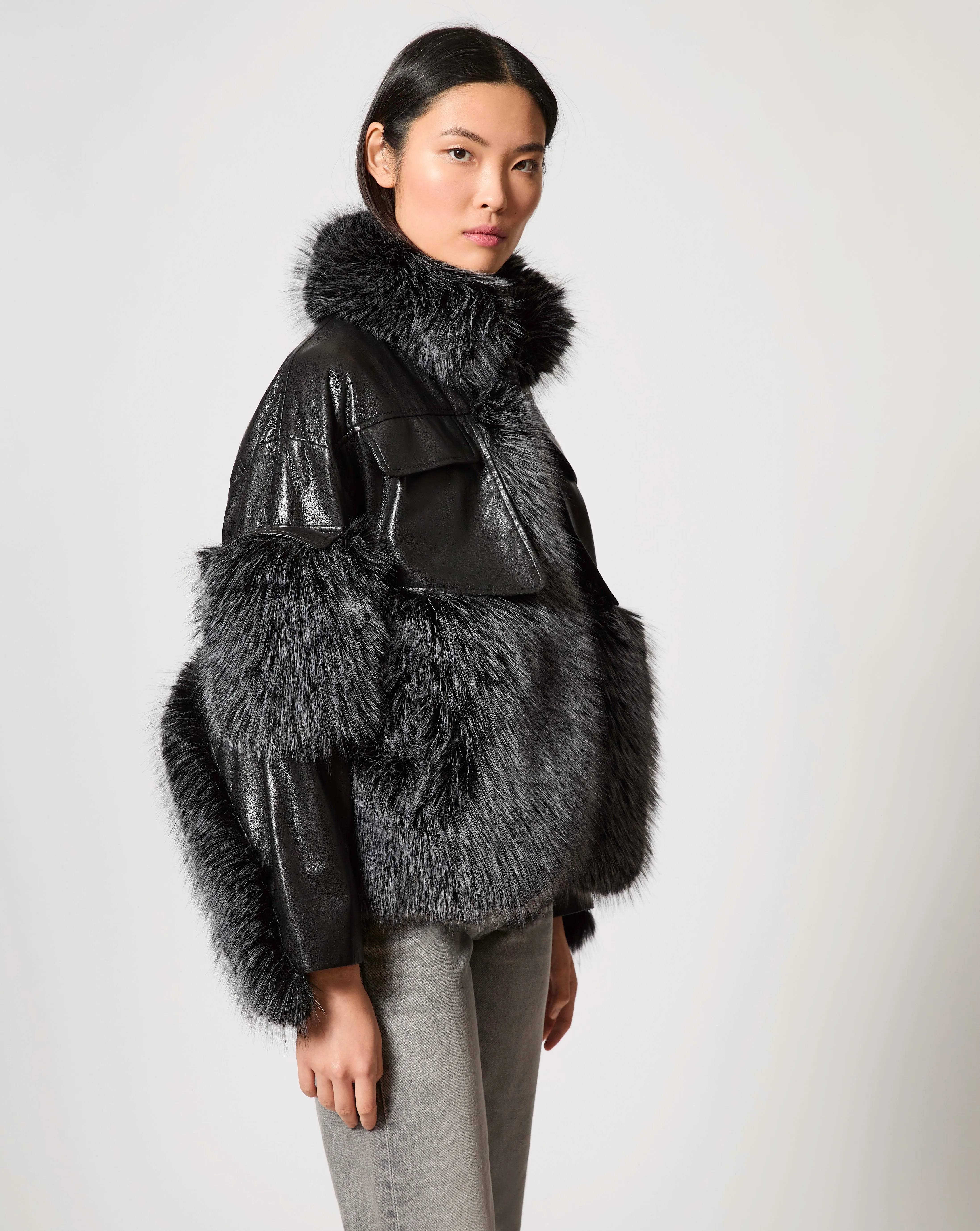 Fox Faux Fur & Faux Leather Oversized Jacket sold by Adrienne Landau product image thumbnail 2