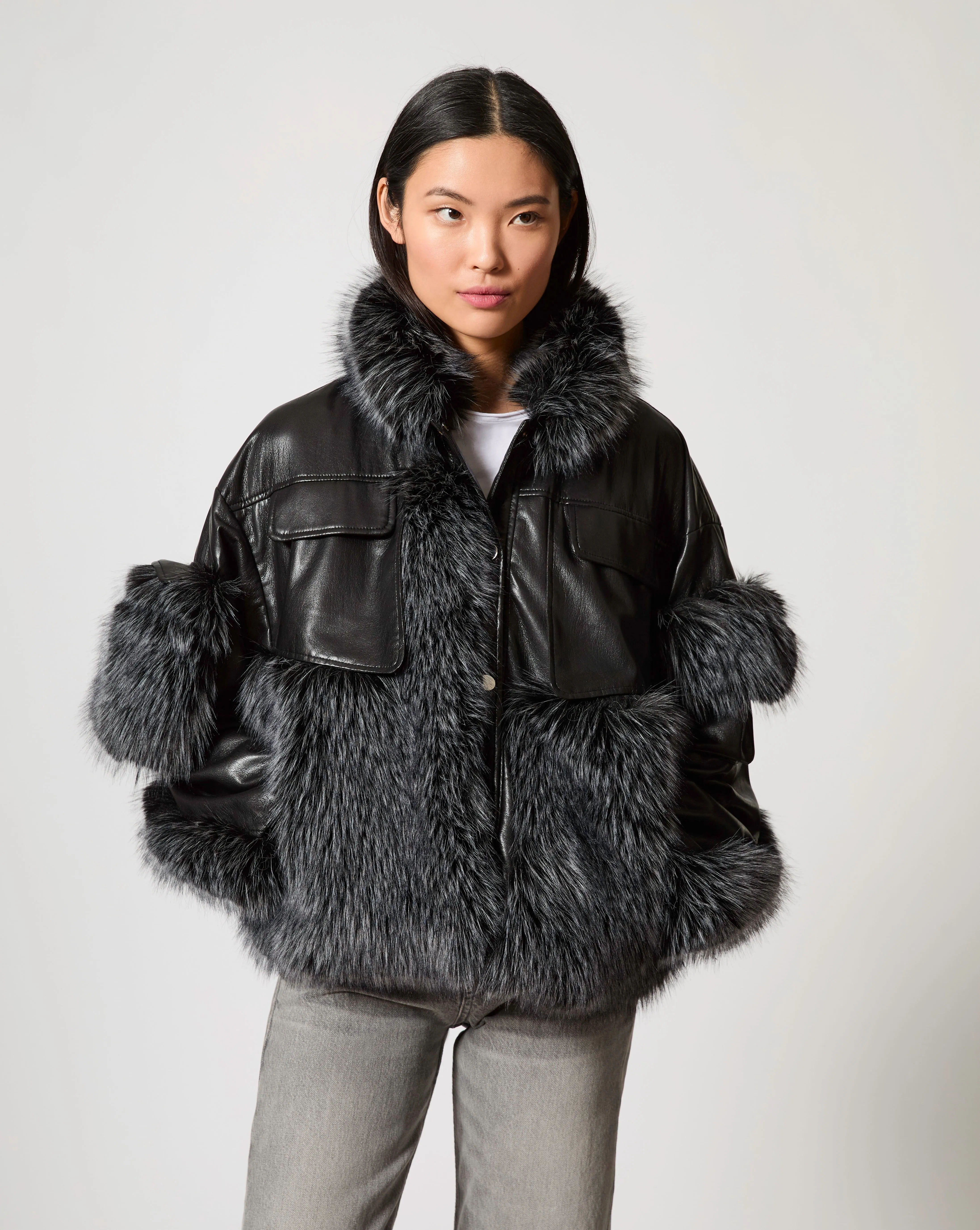 Fox Faux Fur & Faux Leather Oversized Jacket sold by Adrienne Landau