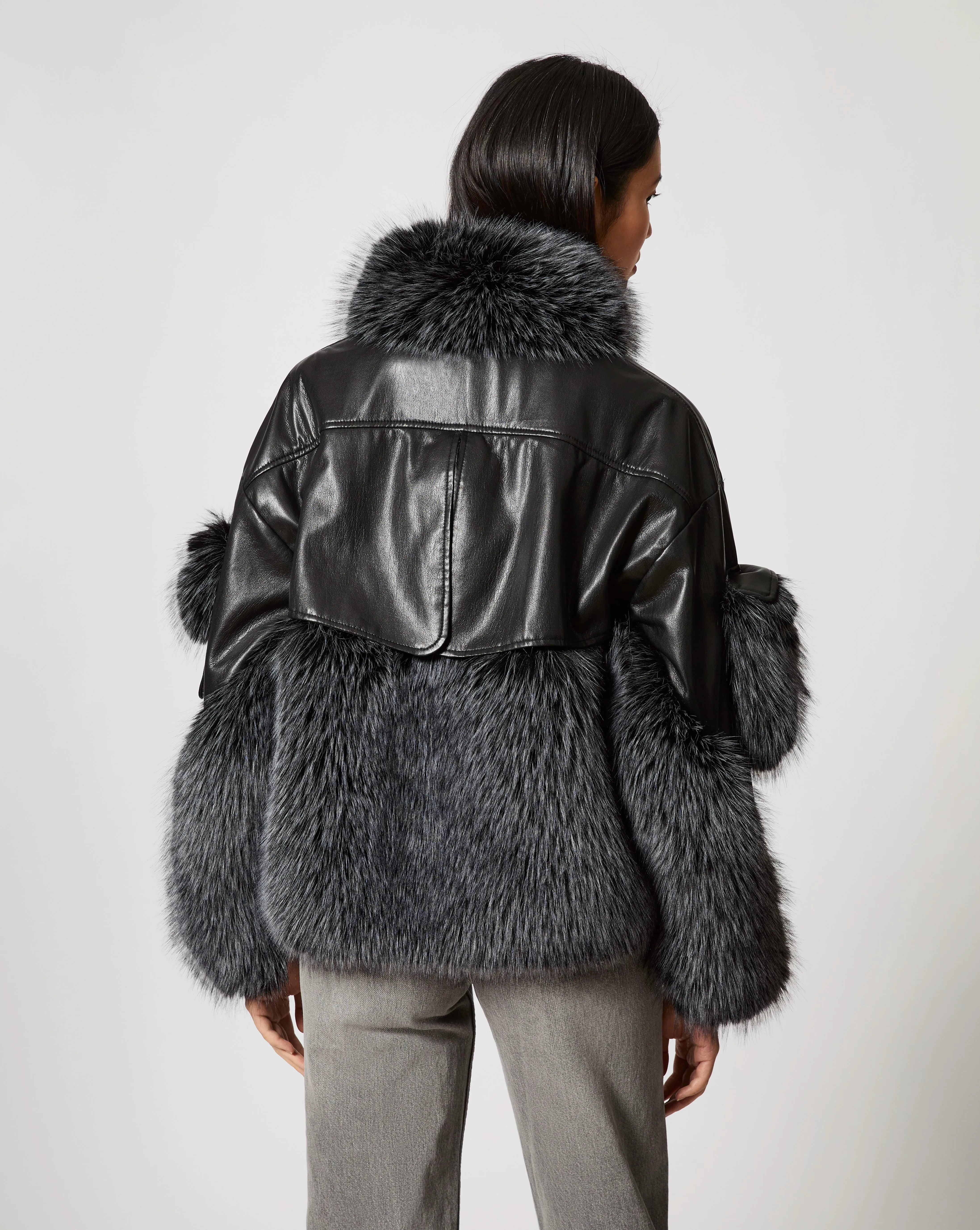 Fox Faux Fur & Faux Leather Oversized Jacket sold by Adrienne Landau product image thumbnail 3