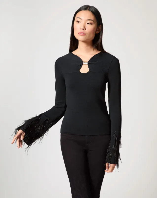 Feather Cuff Long Sleeve Top sold by Adrienne Landau