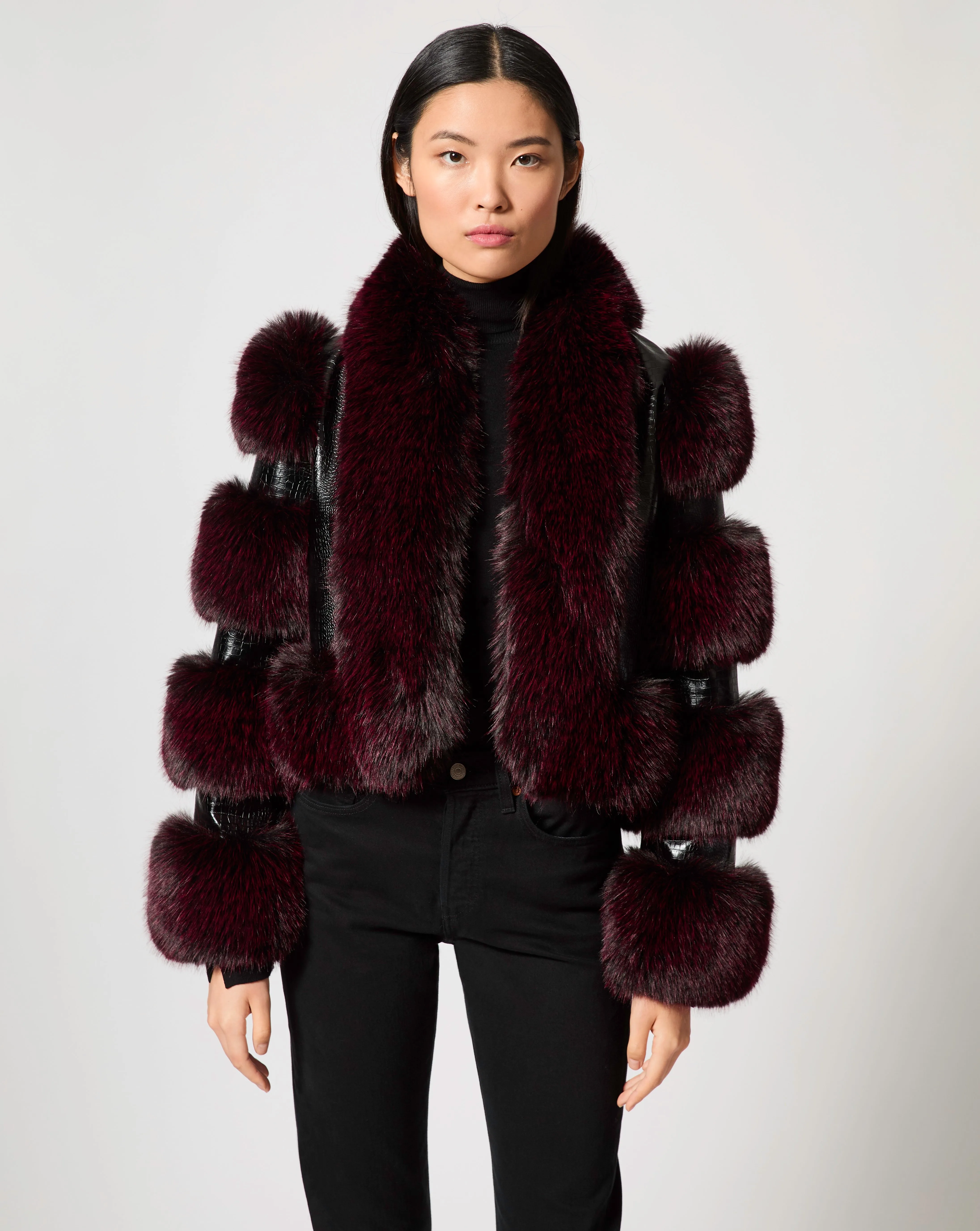 Croc Stamped Faux Leather & Fur Jacket sold by Adrienne Landau